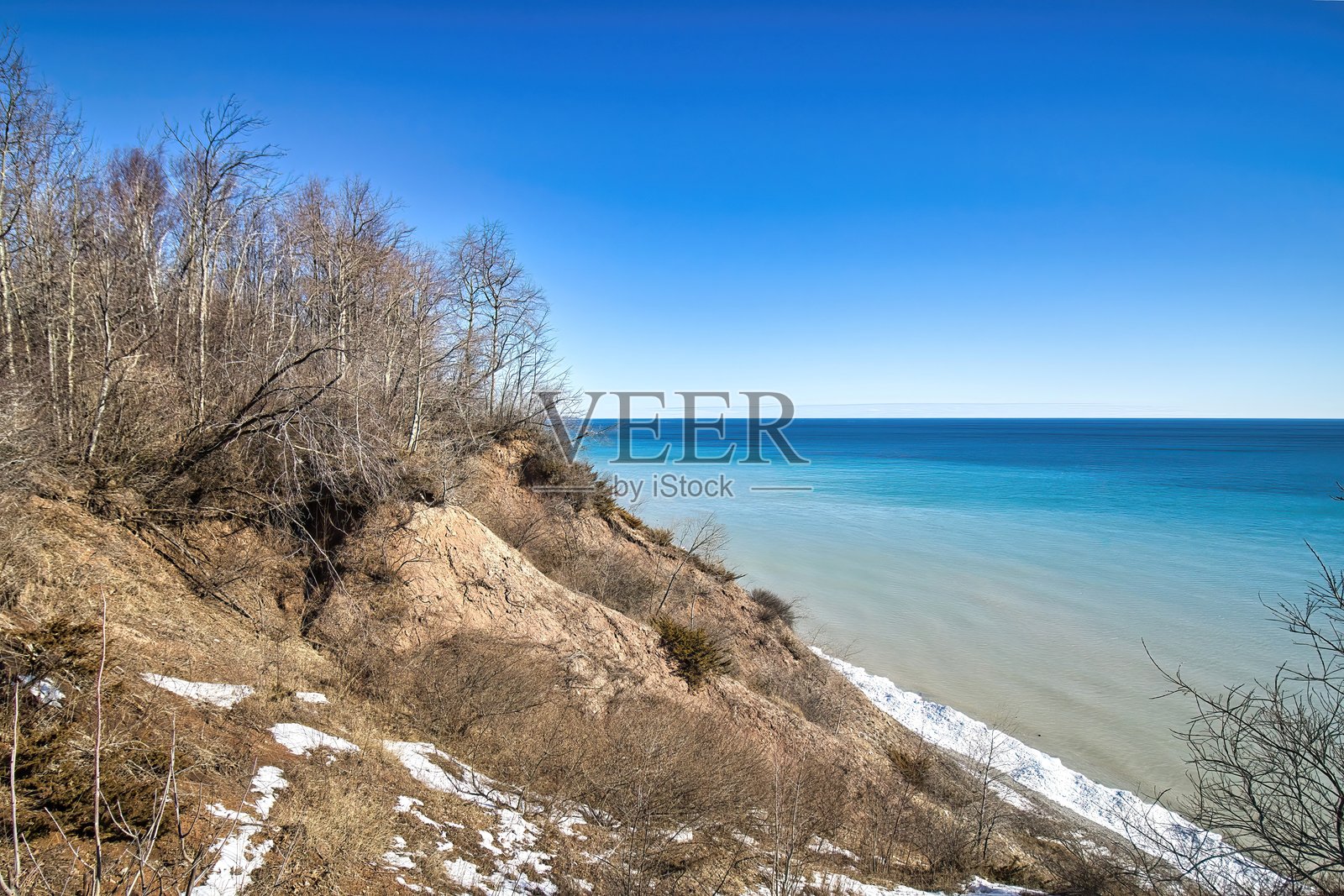 密歇根湖岸边的沙滩悬崖照片摄影图片