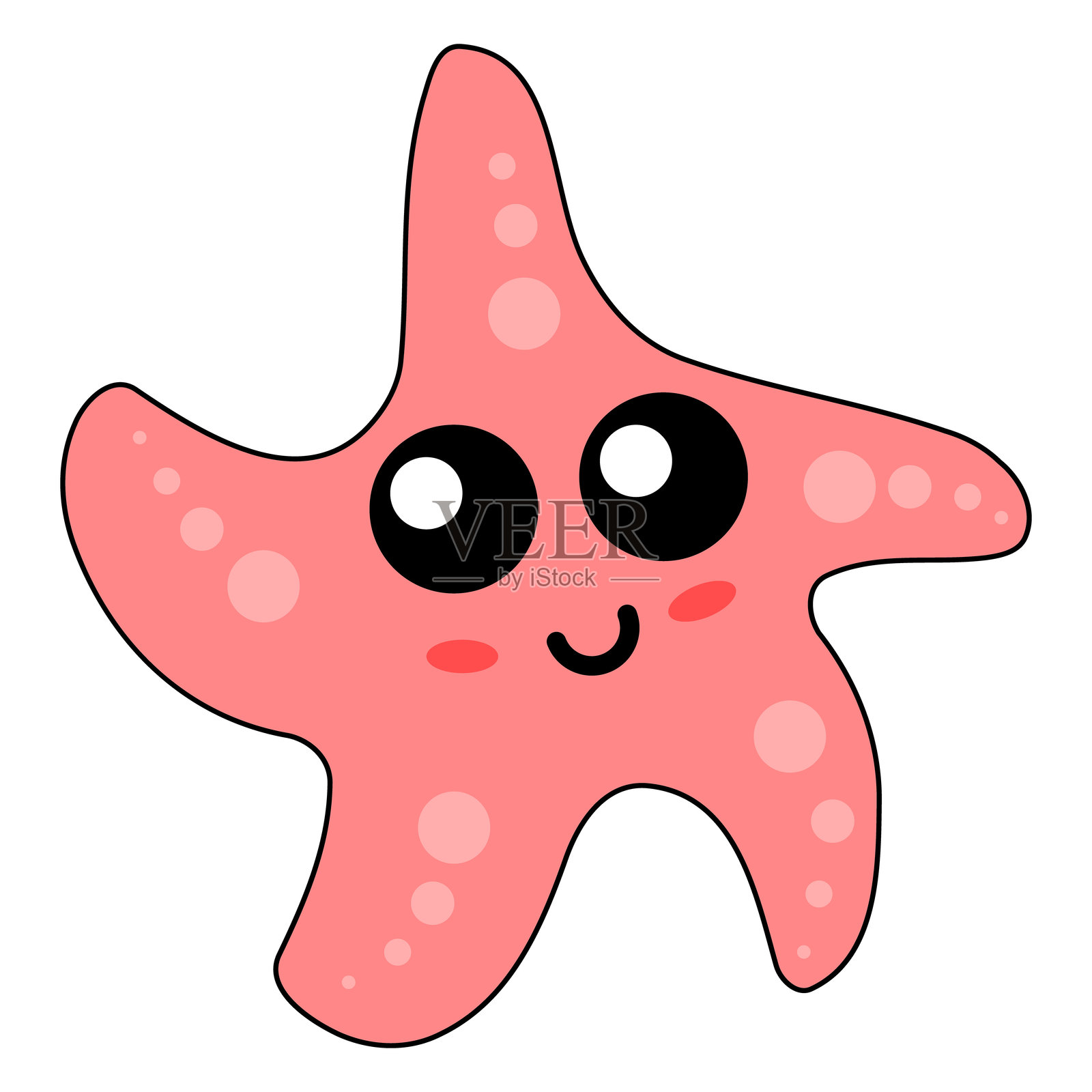 可爱的微笑海星。快乐的卡通海星,带有眼睛和嘴巴。插画图片素材