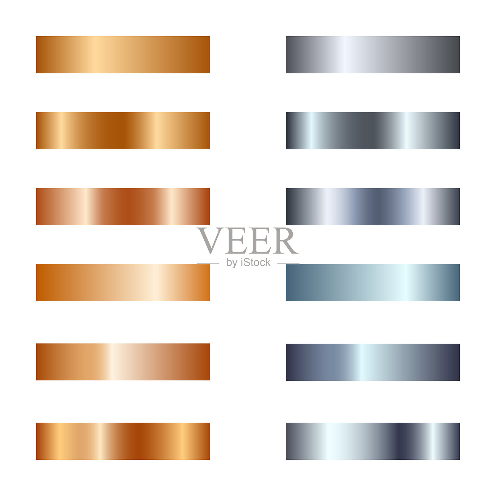 金色和银色金属纹理的矢量渐变集,背景为白色插画图片素材