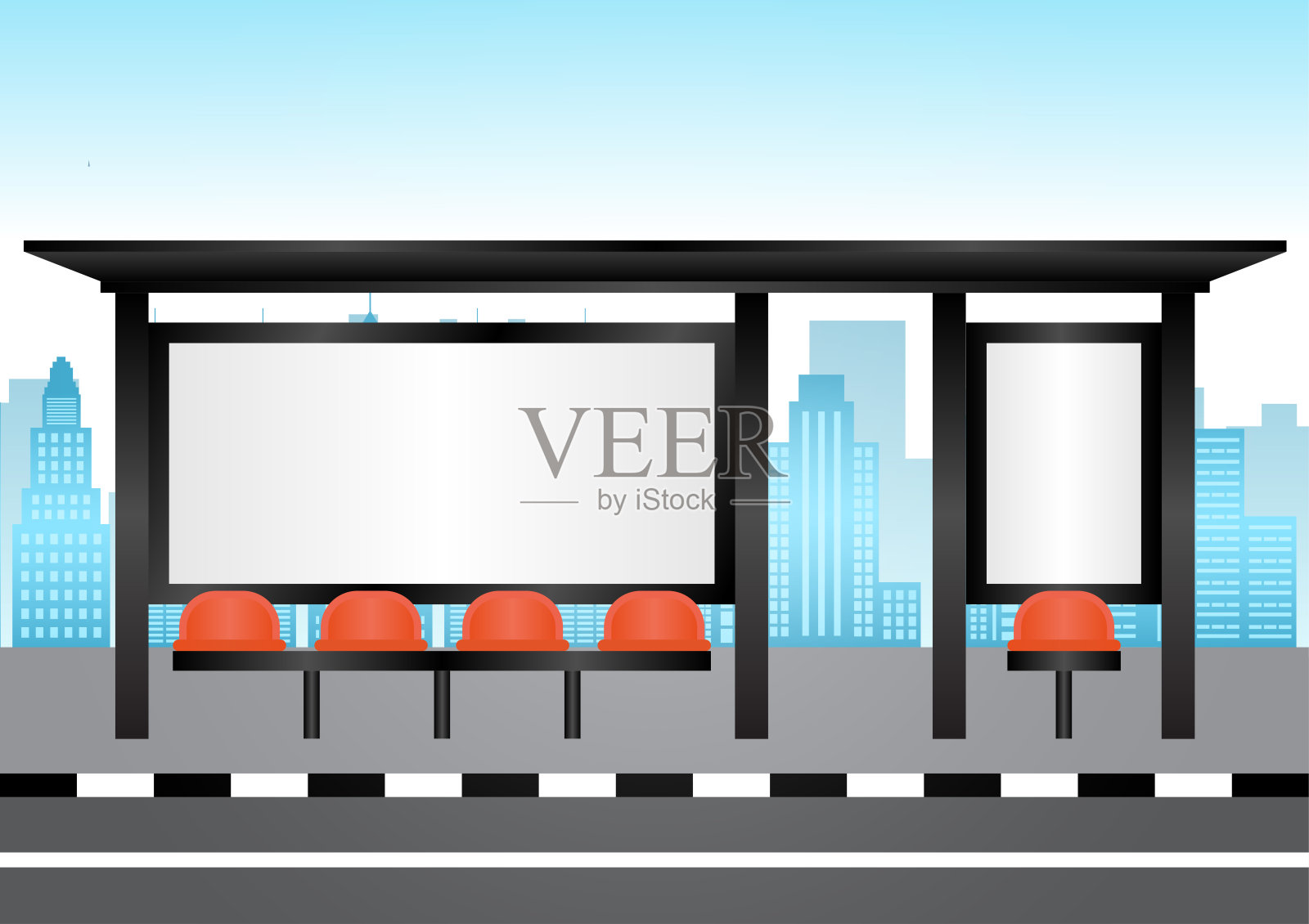 公交车站或公交车停靠站的空白广告牌。插画图片素材