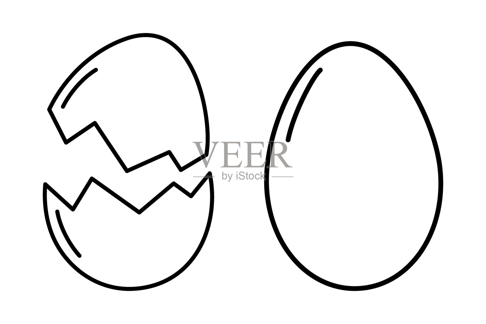 破裂的蛋壳和完整的鸡蛋贴纸图标标志图标 极简线条设计元素创意插画图片素材