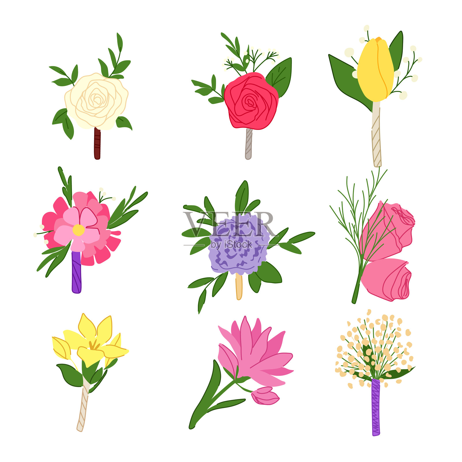 卡通插花胸花套装矢量插图插画图片素材