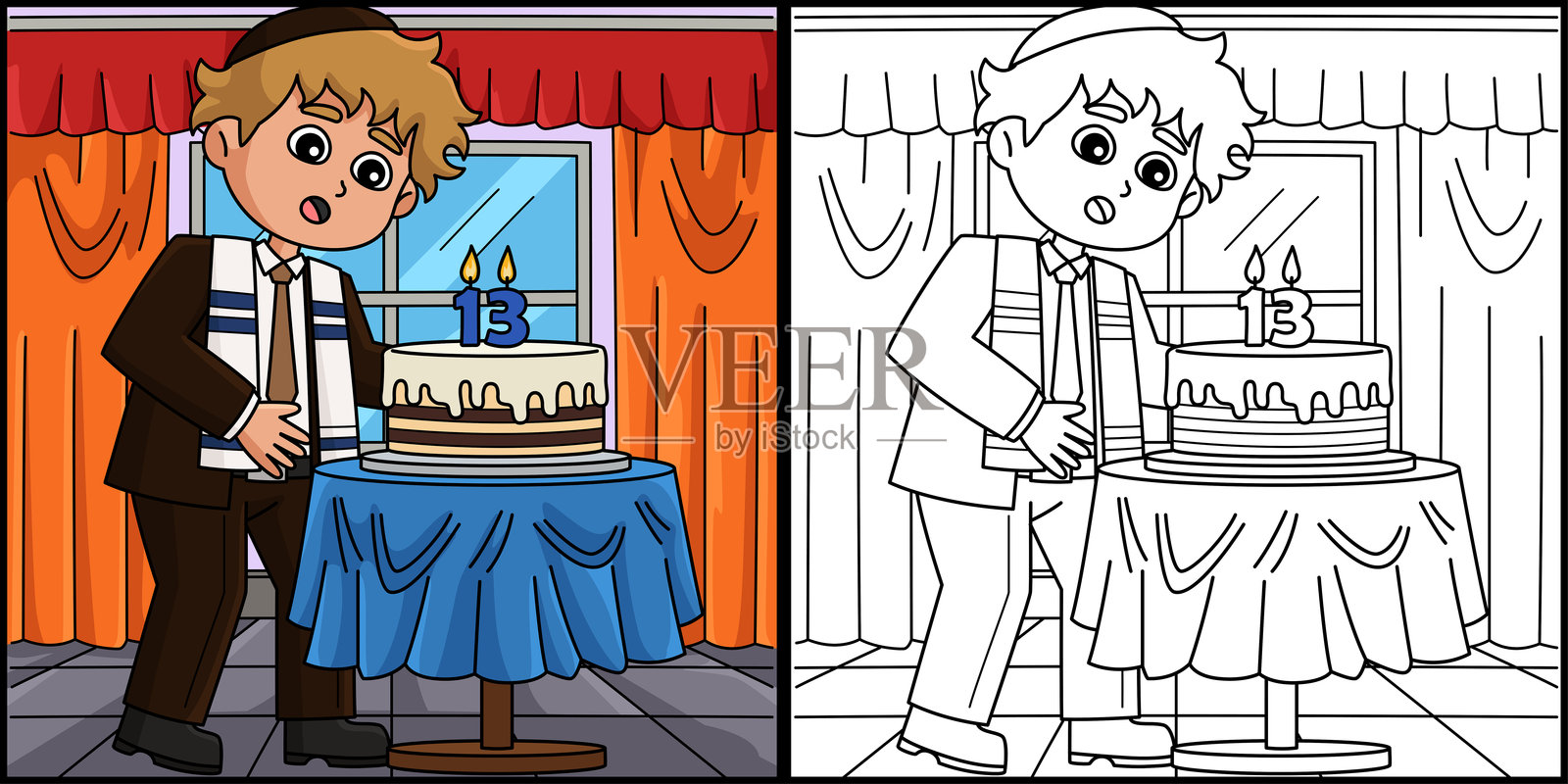 巴尔米茨瓦男孩13岁生日涂色插图插画图片素材