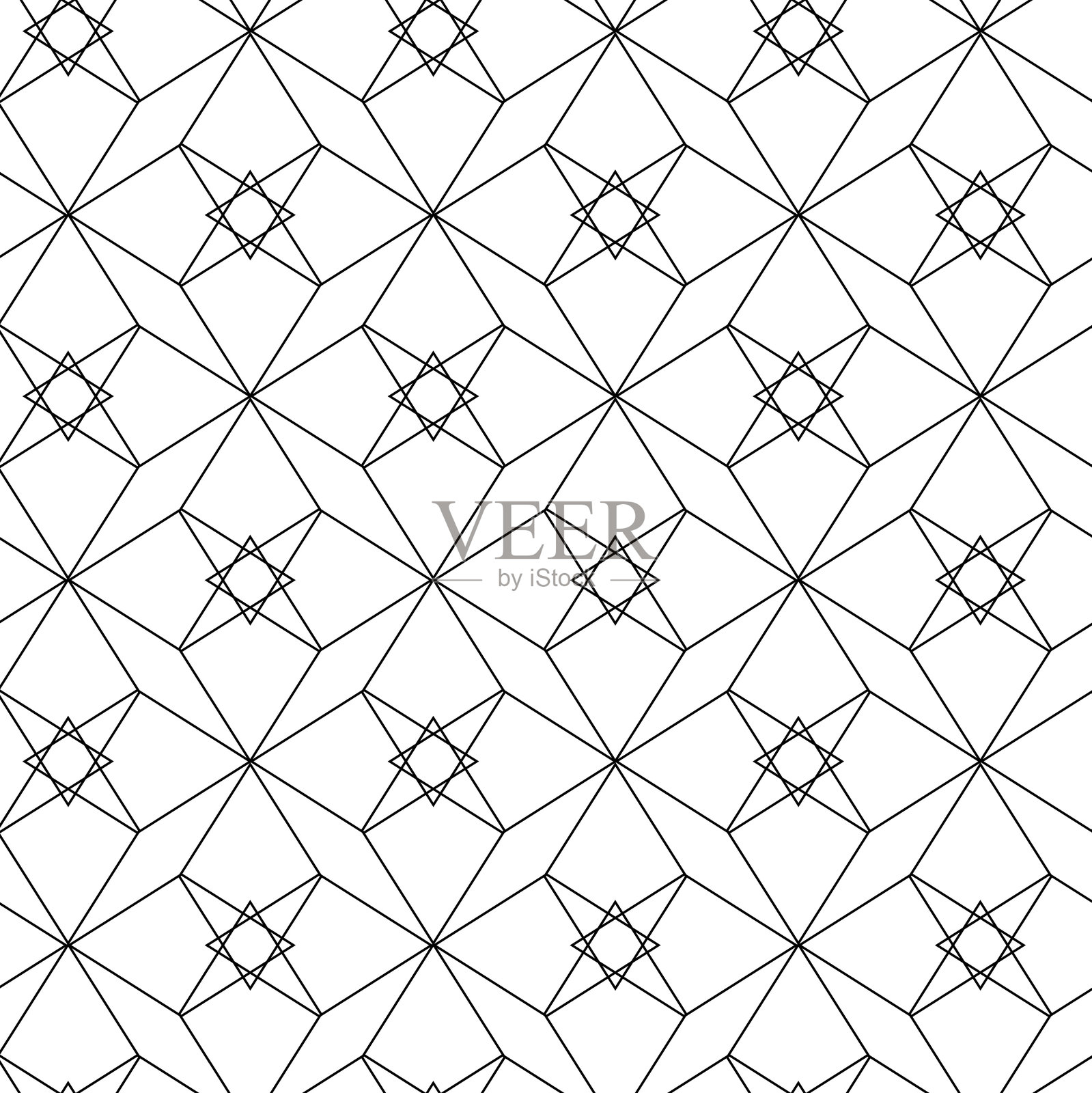 抽象几何图案,包含方形、十字、条纹和线条。无缝矢量背景。插画图片素材