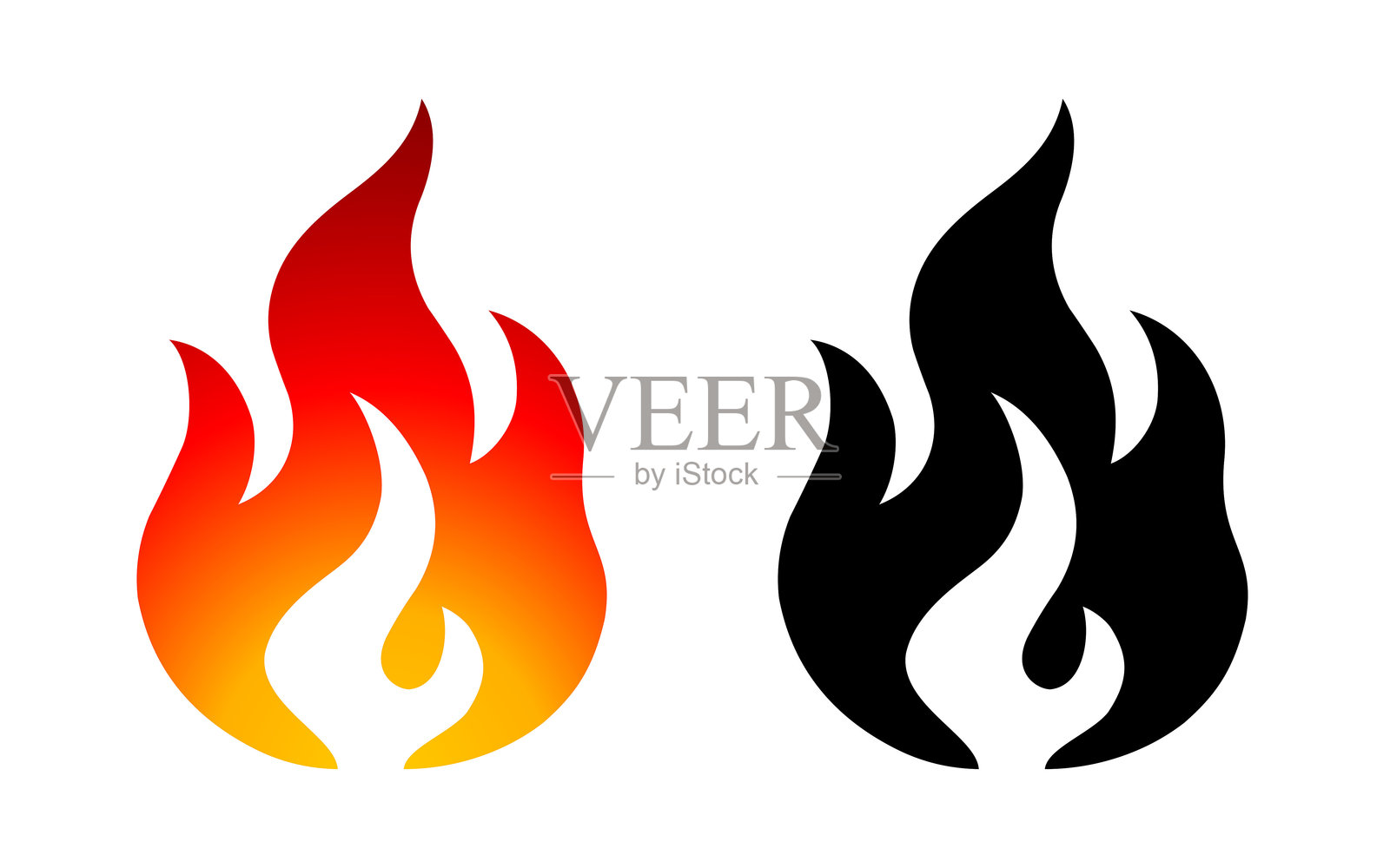 火焰图标和标志模板轮廓形状矢量艺术,孤立在白色背景上插画图片素材