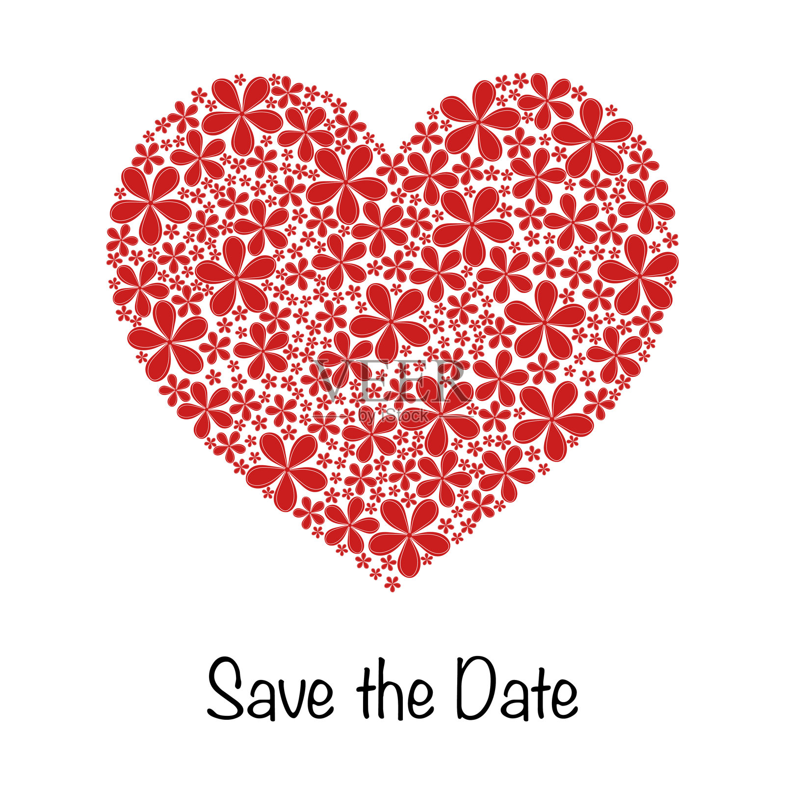 保存日期。带有红花心形的邀请卡。插画图片素材