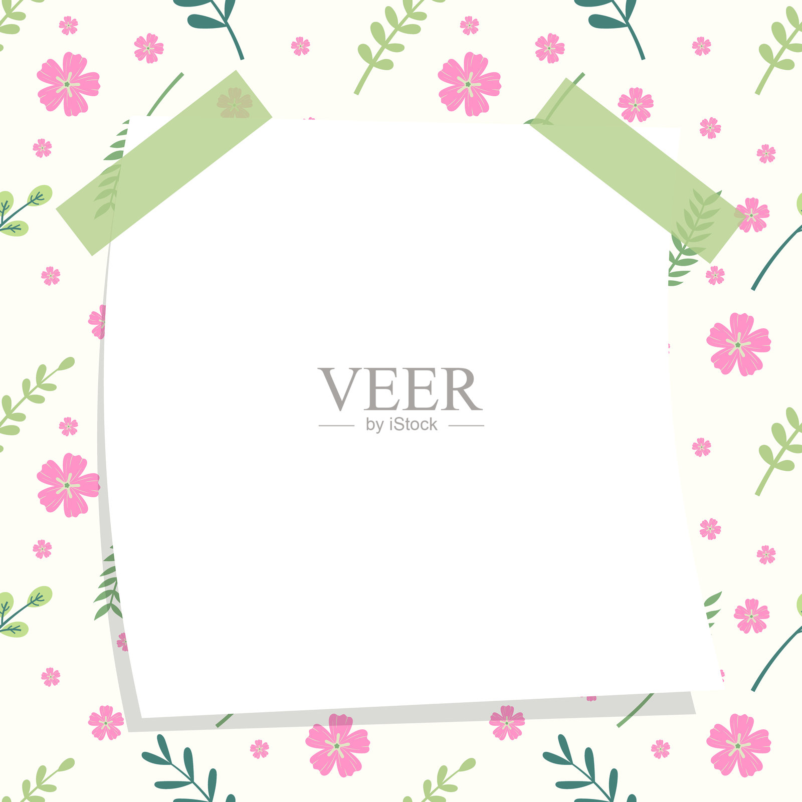 封面或卡片模板。可爱的卡哇伊花卉无缝图案背景。也可用于标牌、横幅、传单、演示文稿。插画图片素材