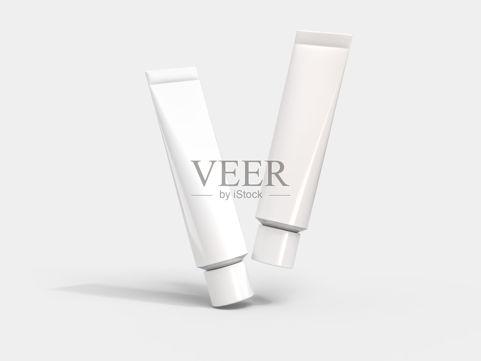 逼真的空白白色化妆品管容器模型,塑料包装,背景独立。牙膏、面霜、洗发水、凝胶、护肤、保健或药品展示的设计模板。照片摄影图片