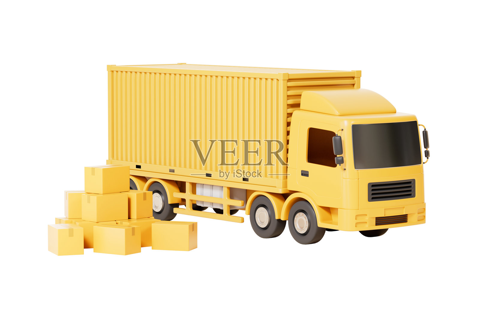 3D渲染的物流运输卡车和纸箱照片摄影图片