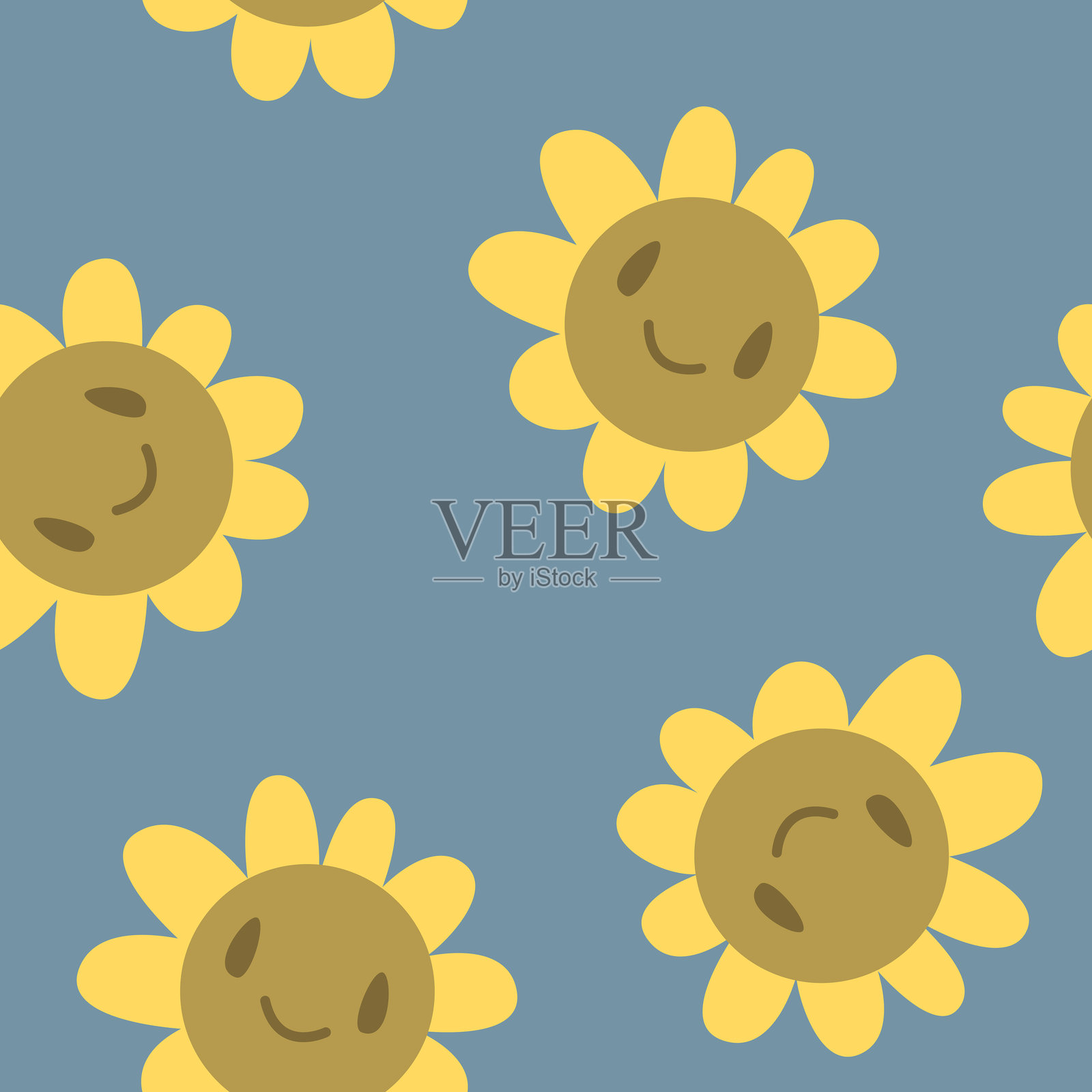 可爱的卡通花朵 - 矢量无缝图案。儿童或嬉皮士背景插画图片素材