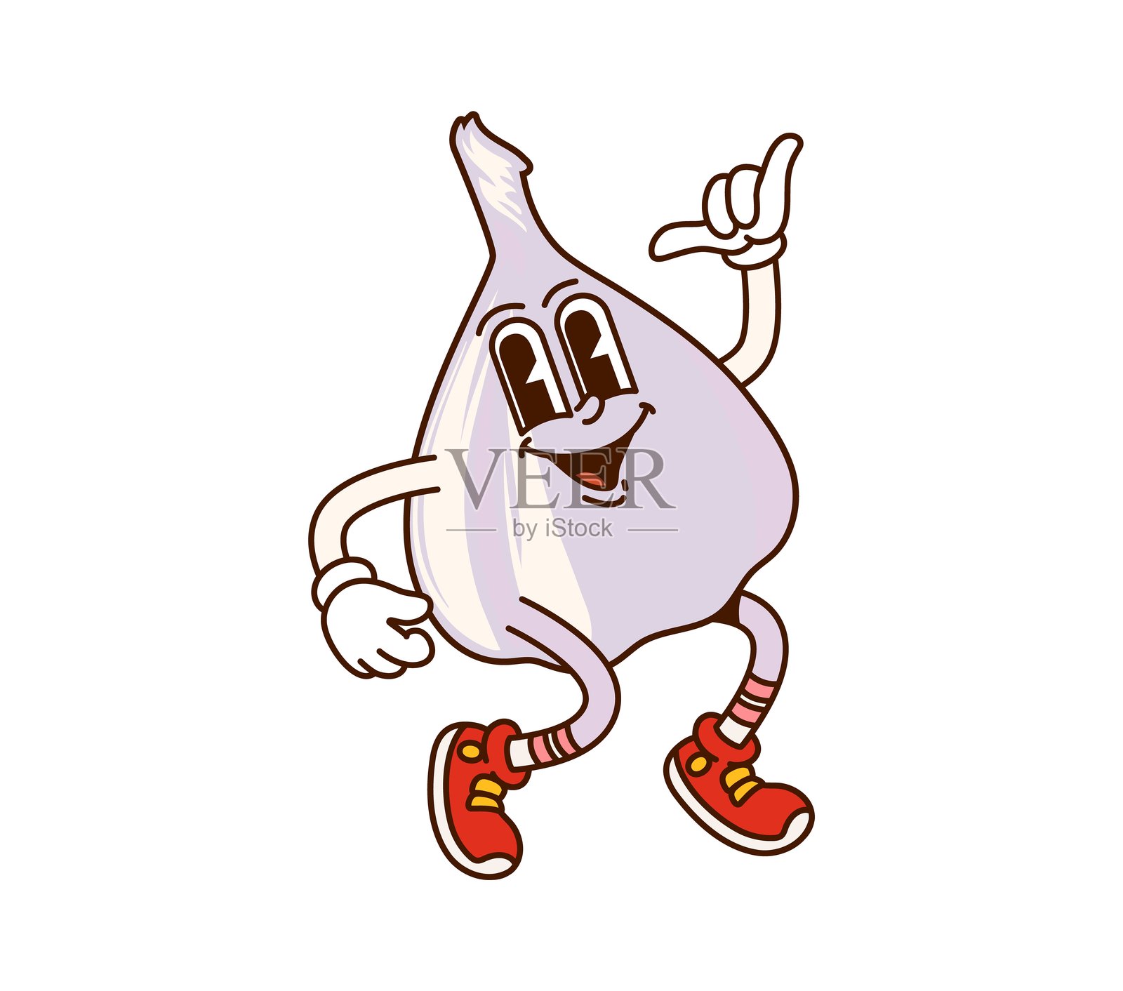 复古风格的卡通时髦大蒜蔬菜角色插画图片素材