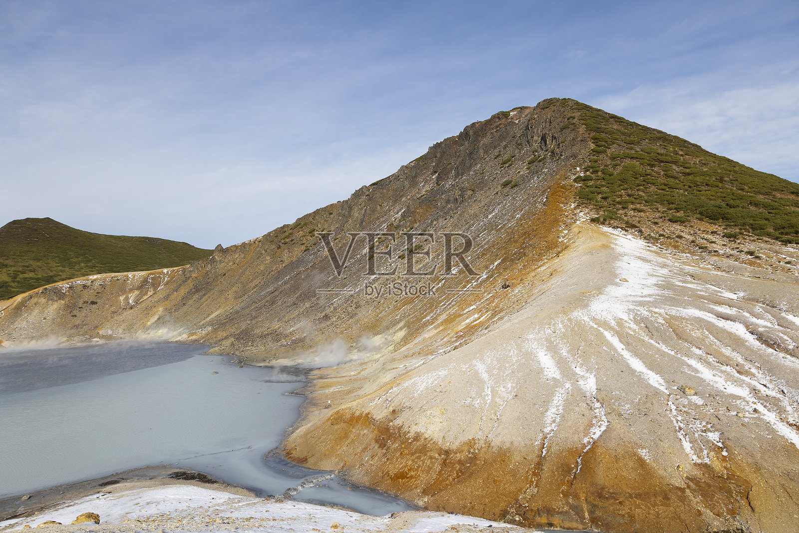 库纳希尔岛的戈洛夫宁火山火山口。冬季。南千岛群岛照片摄影图片