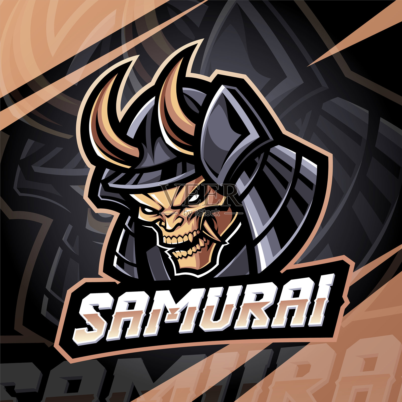 武士头部电子竞技吉祥物插画图片素材