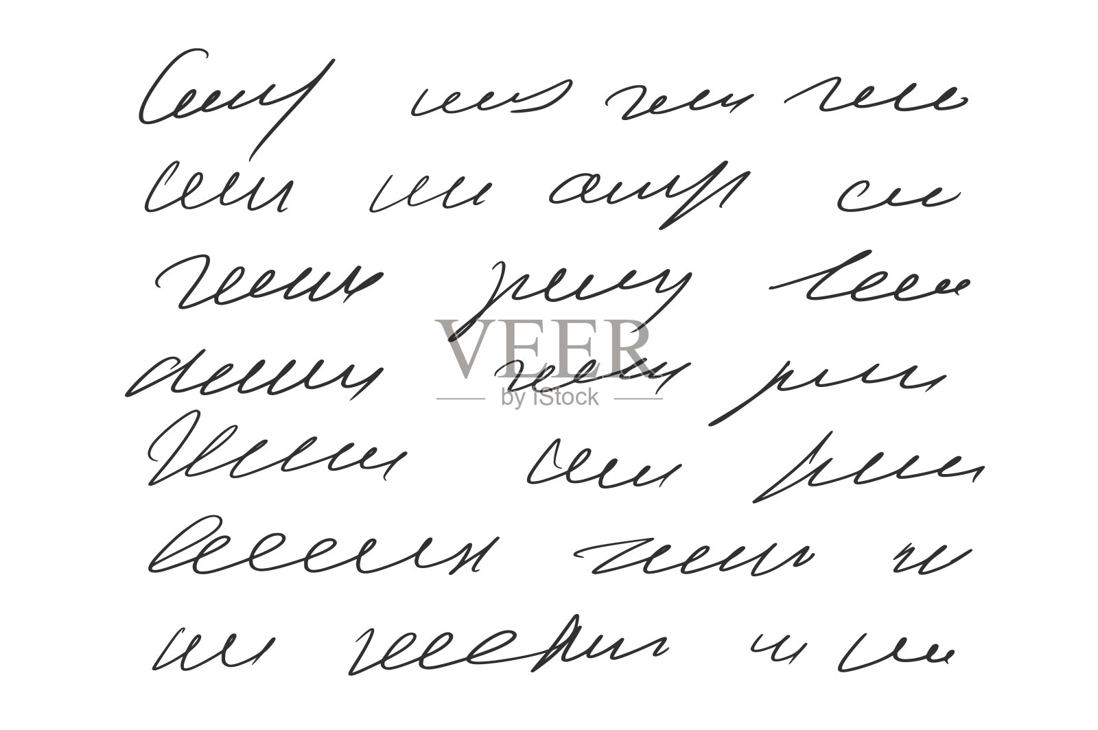 无法辨认的假装饰性草书信息。手写墨水笔画。涂鸦式虚构信件。抽象的自由手写文本笔记,孤立在白色背景上。矢量手绘插图。插画图片素材