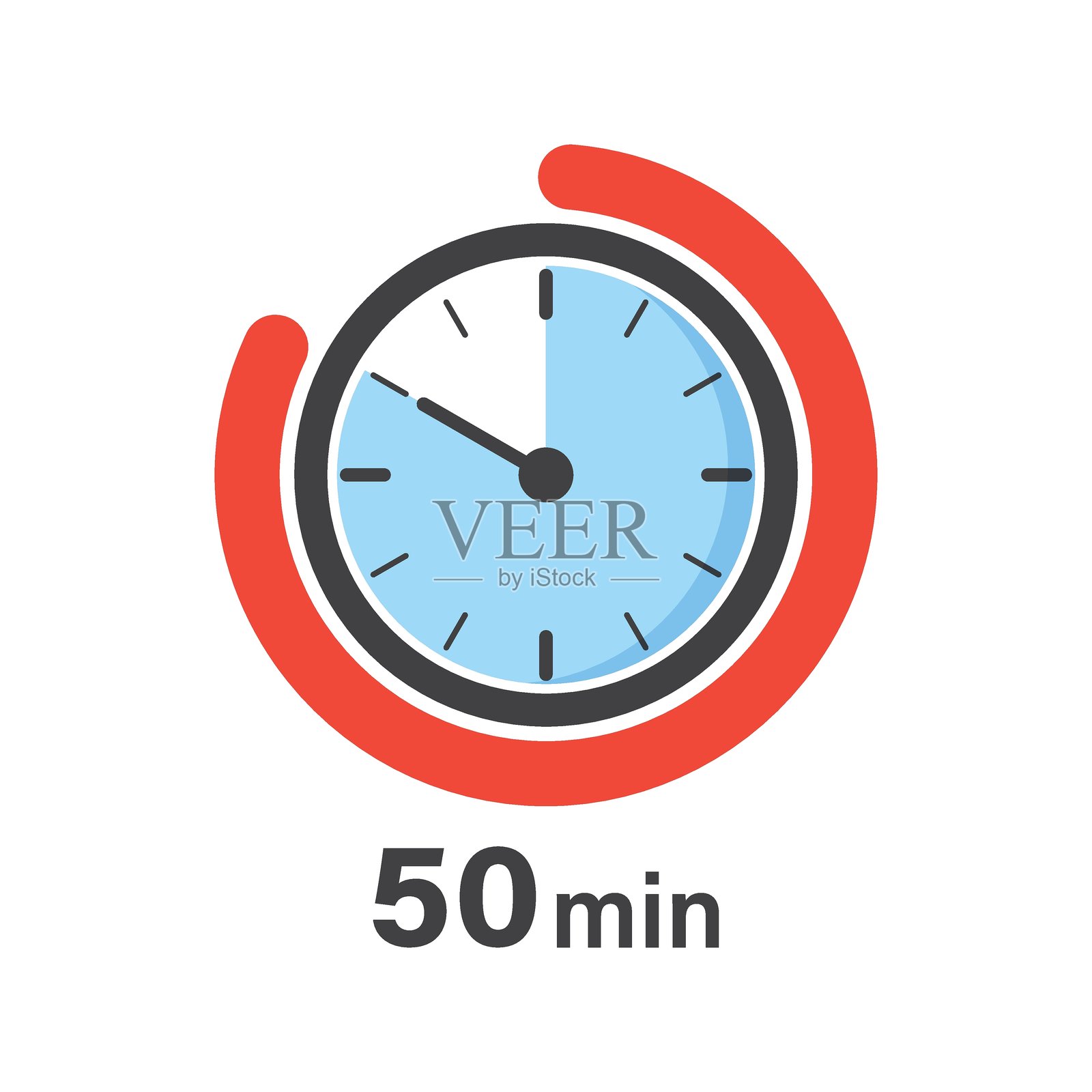 平面风格的50分钟计时器图标。时钟面计时器矢量插图,背景为单色。倒计时标志商业概念。插画图片素材