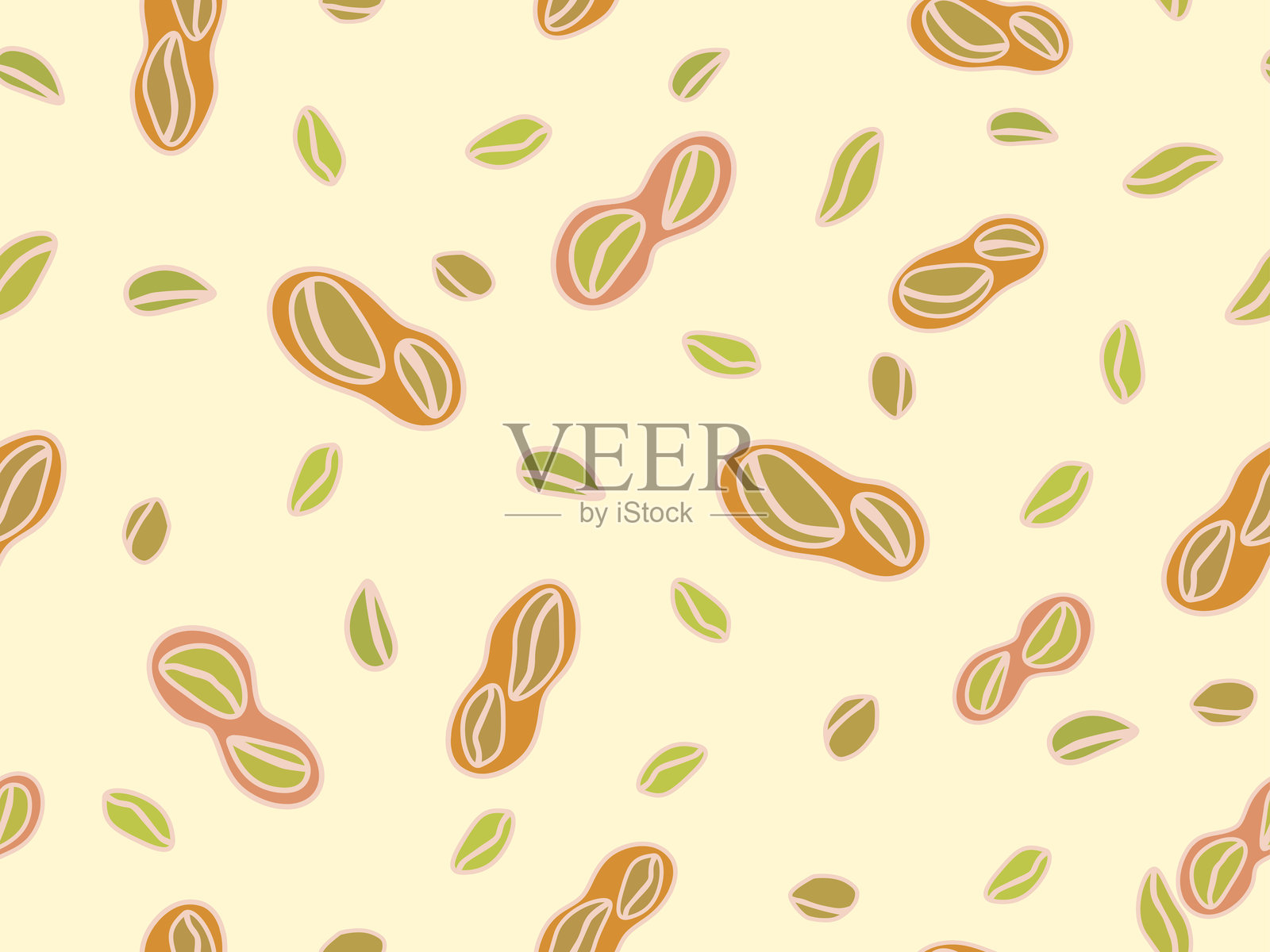 花生无缝图案。带壳的烤花生。用于包装纸、包装、面料和壁纸的背景设计。矢量插图插画图片素材