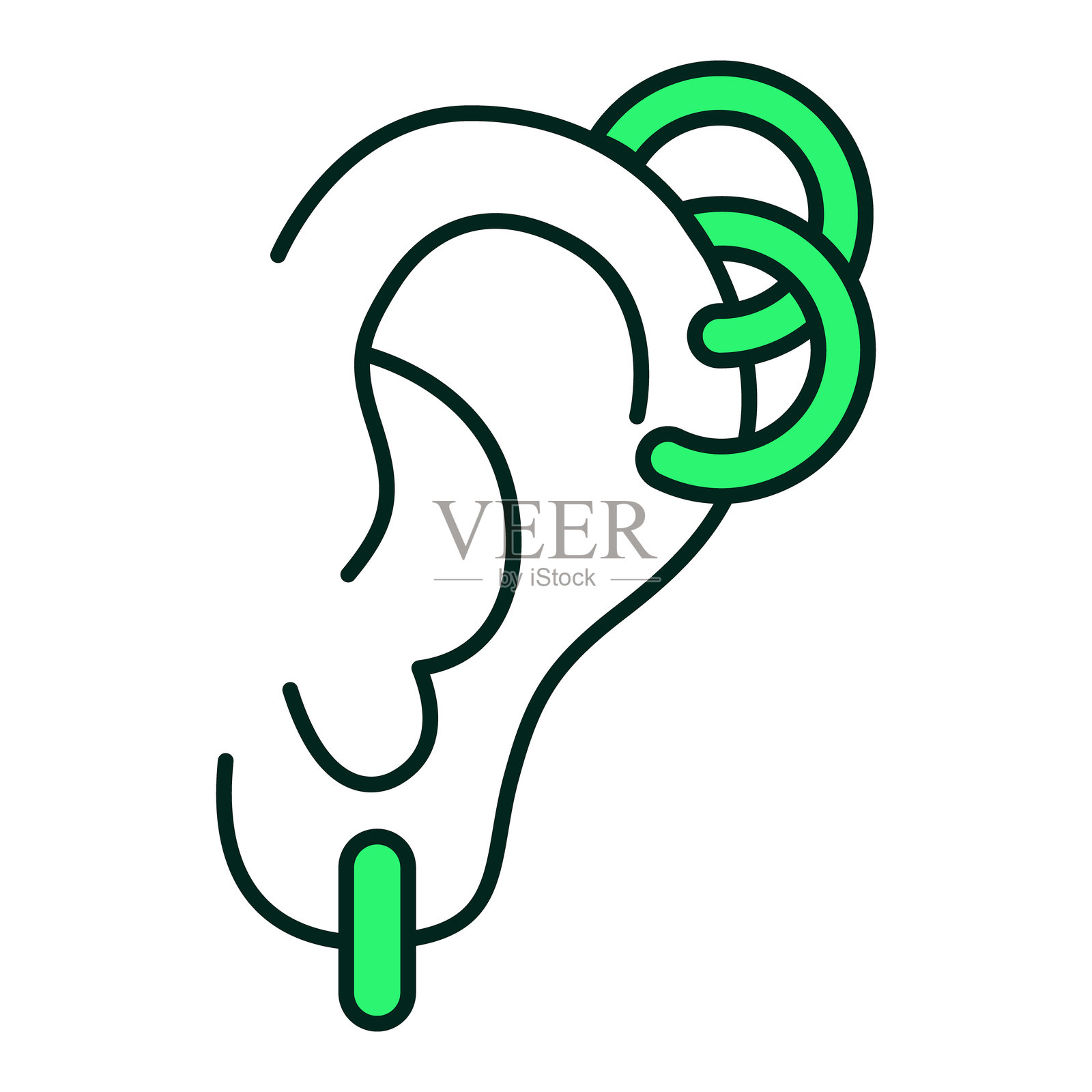 穿孔图标 - 耳朵和身体穿孔,美丽配饰,可编辑线条插画图片素材