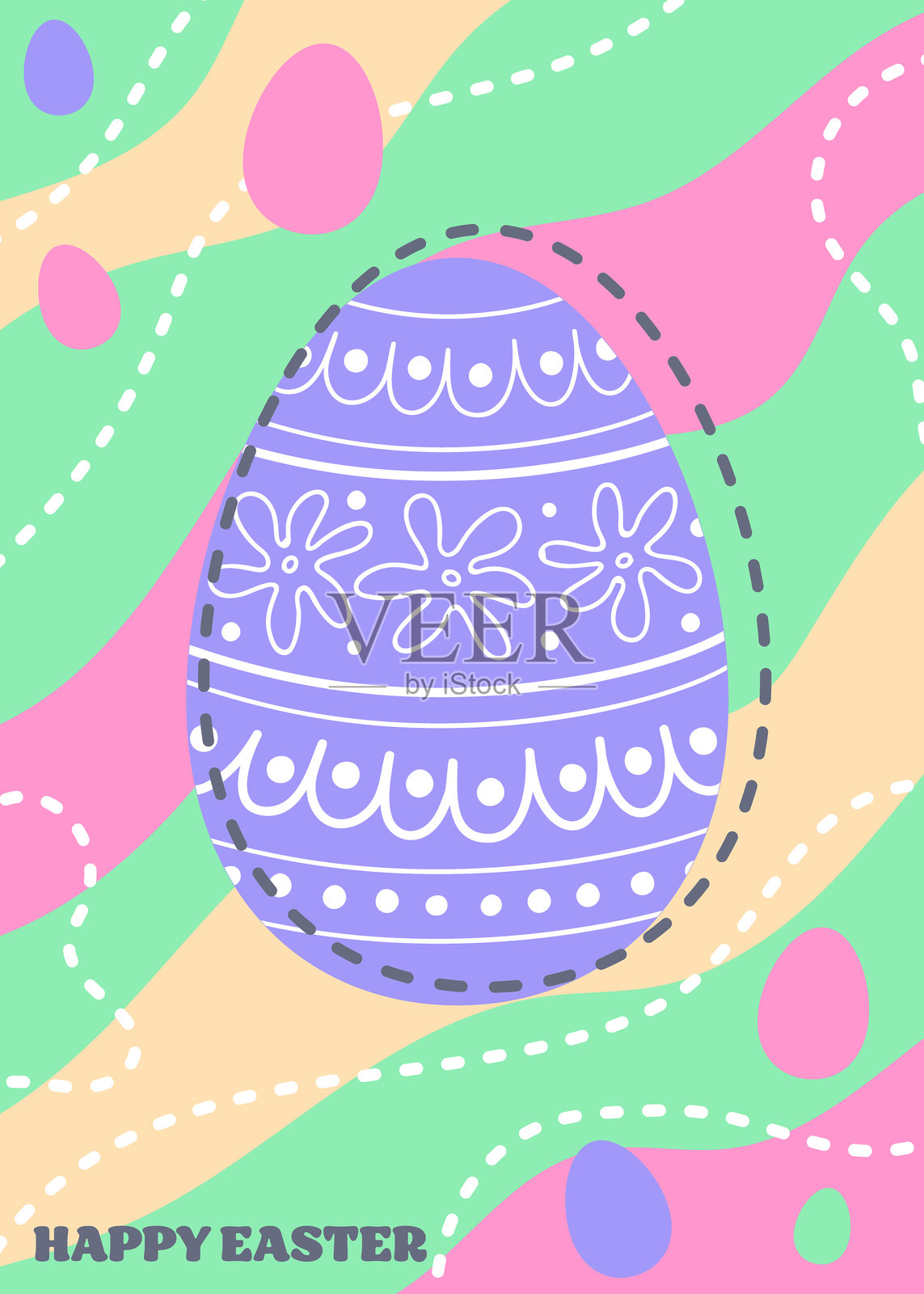 抽象的复活节贺卡,装饰性蛋。卡通风格背景。矢量插图插画图片素材