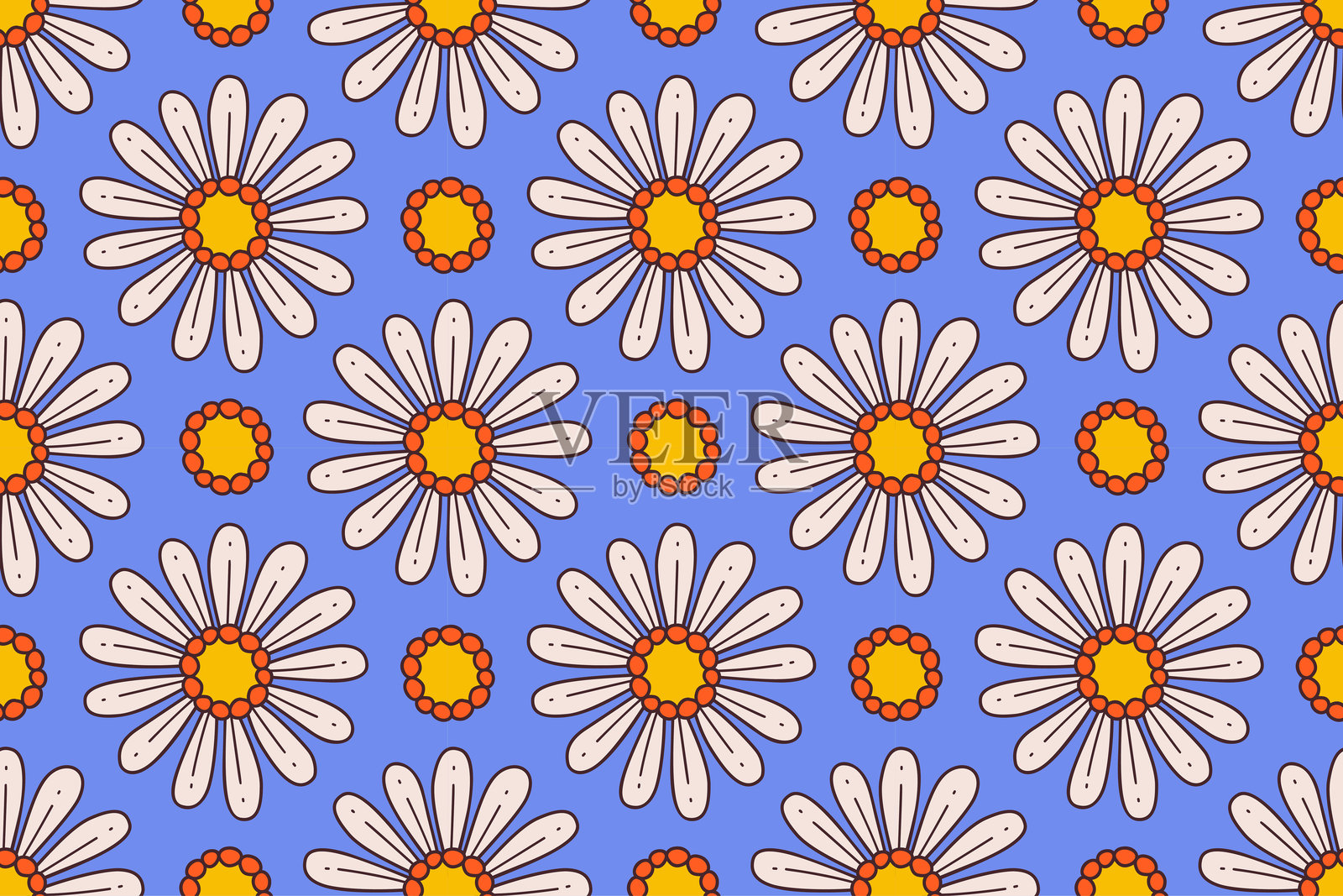 充满活力的无缝花卉图案,具有复古和俏皮的设计。插画图片素材