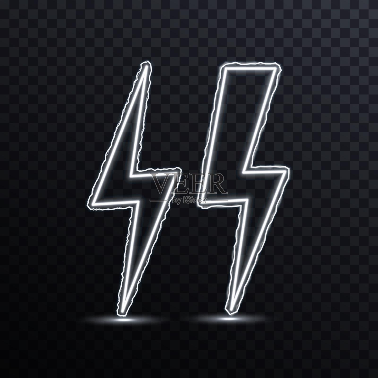 雷电猛烈地击打现代城市夜景,闪烁的霓虹灯光不规则地闪烁,充满原始的动能。锯齿状的闪电电流明亮地涌动。插画图片素材