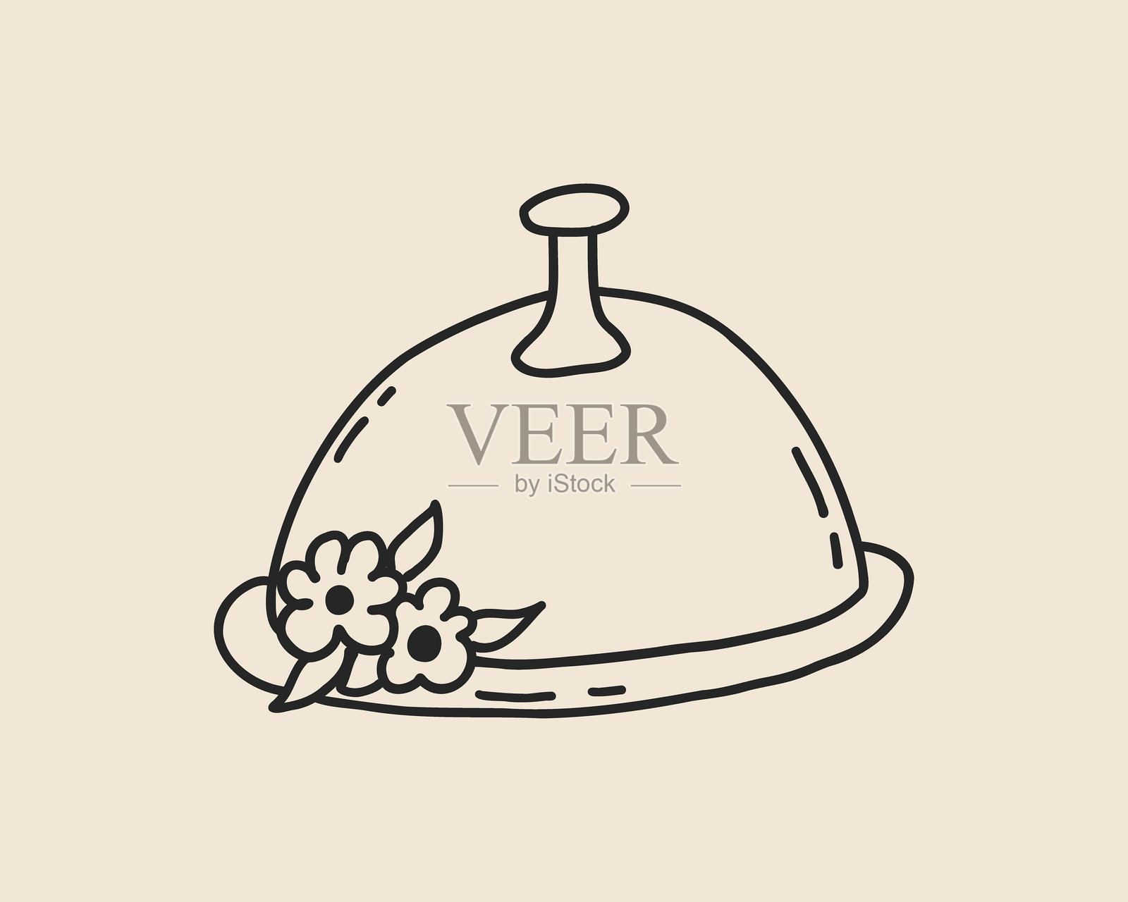 线条艺术涂鸦的餐盘盖。俏皮的食物托盘图标。餐厅晚餐菜肴服务。矢量轮廓插图插画图片素材