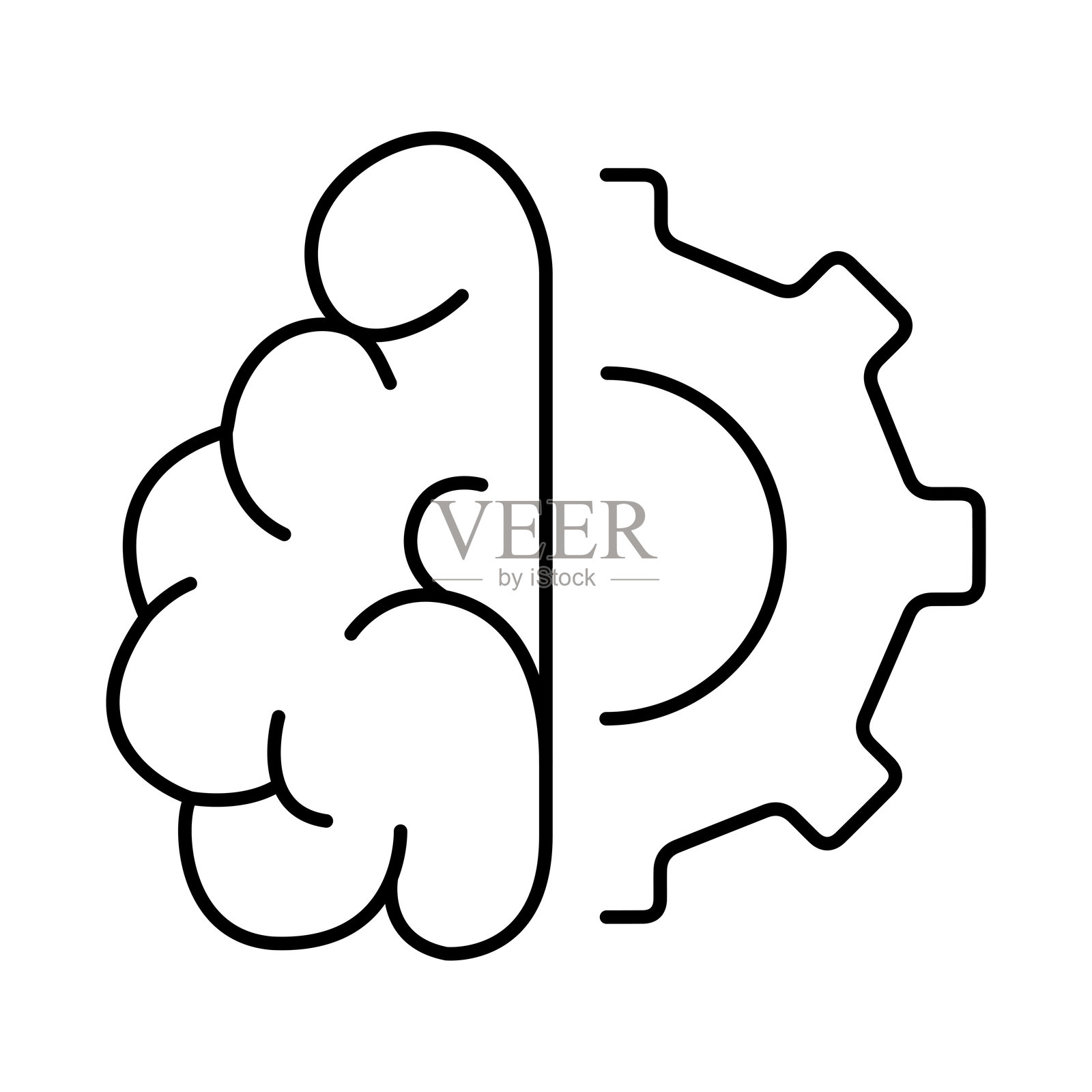 人工智能线条图标。AI、大脑、机器人、智能助手、技术、思维、智能、AI代理插画图片素材