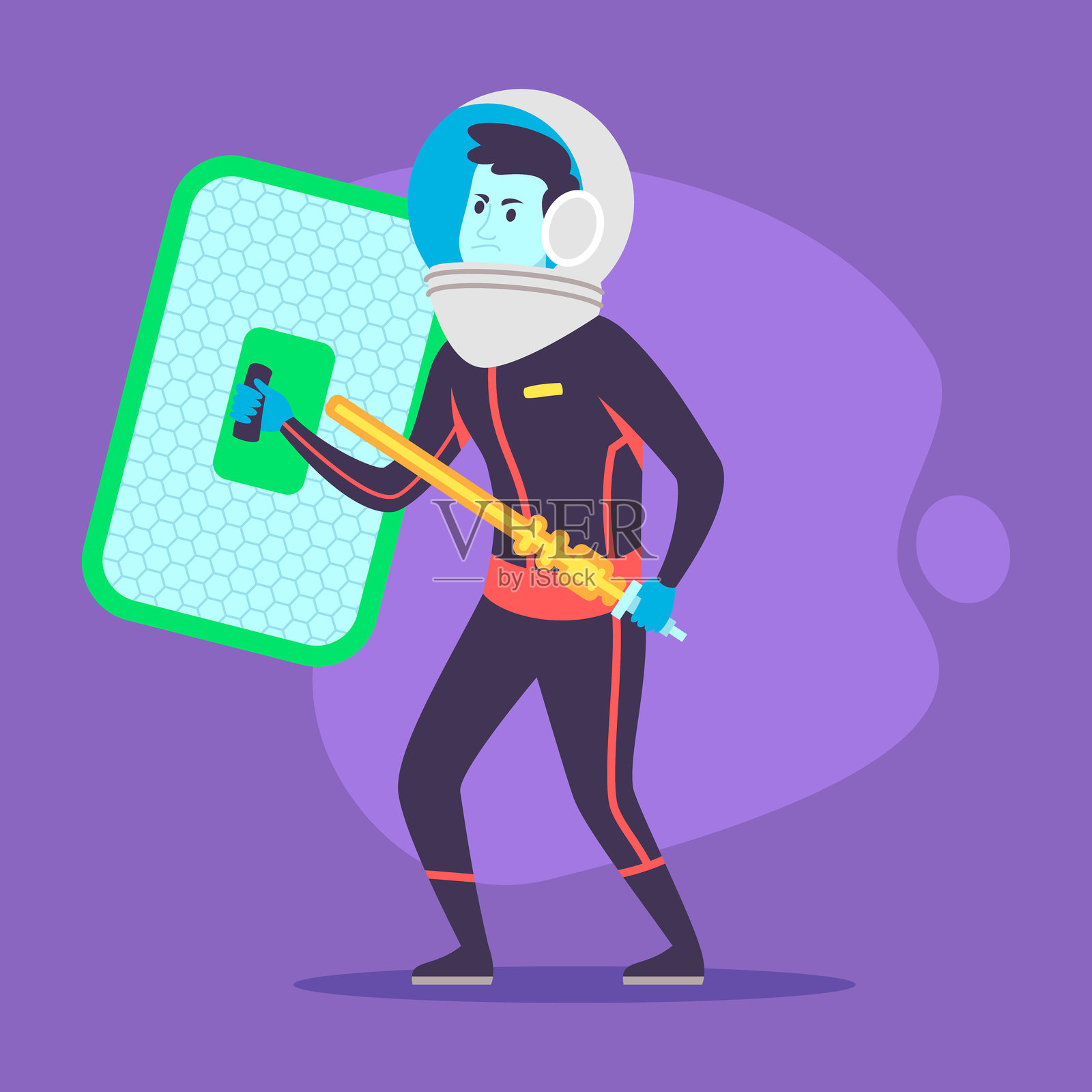 宇航员在充满活力的太空环境中握着工具插画图片素材