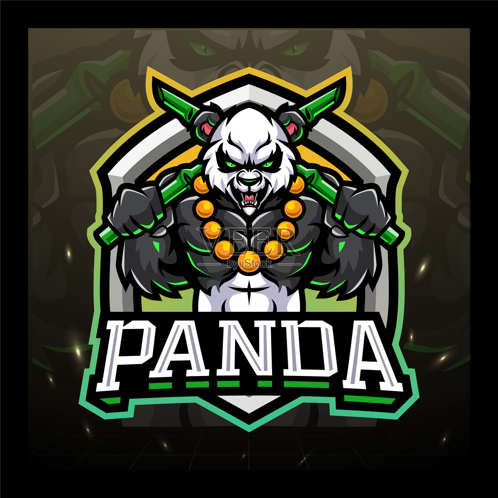 熊猫大师电竞吉祥物logo设计插画图片素材