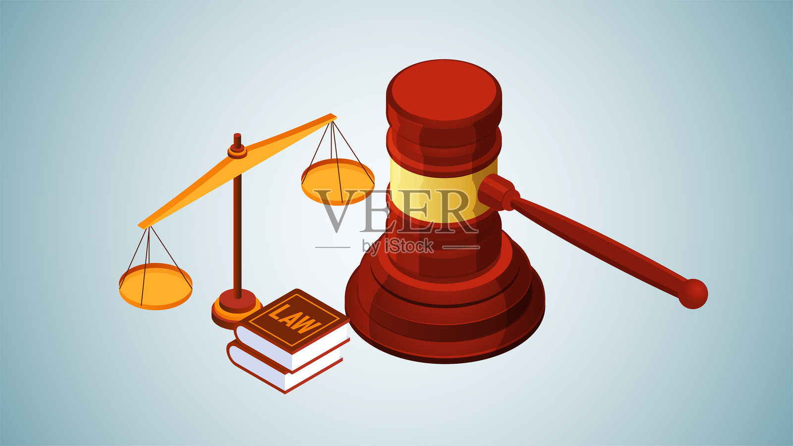 等距法槌与公正天平,公平,正义,法律或律师服务插画图片素材