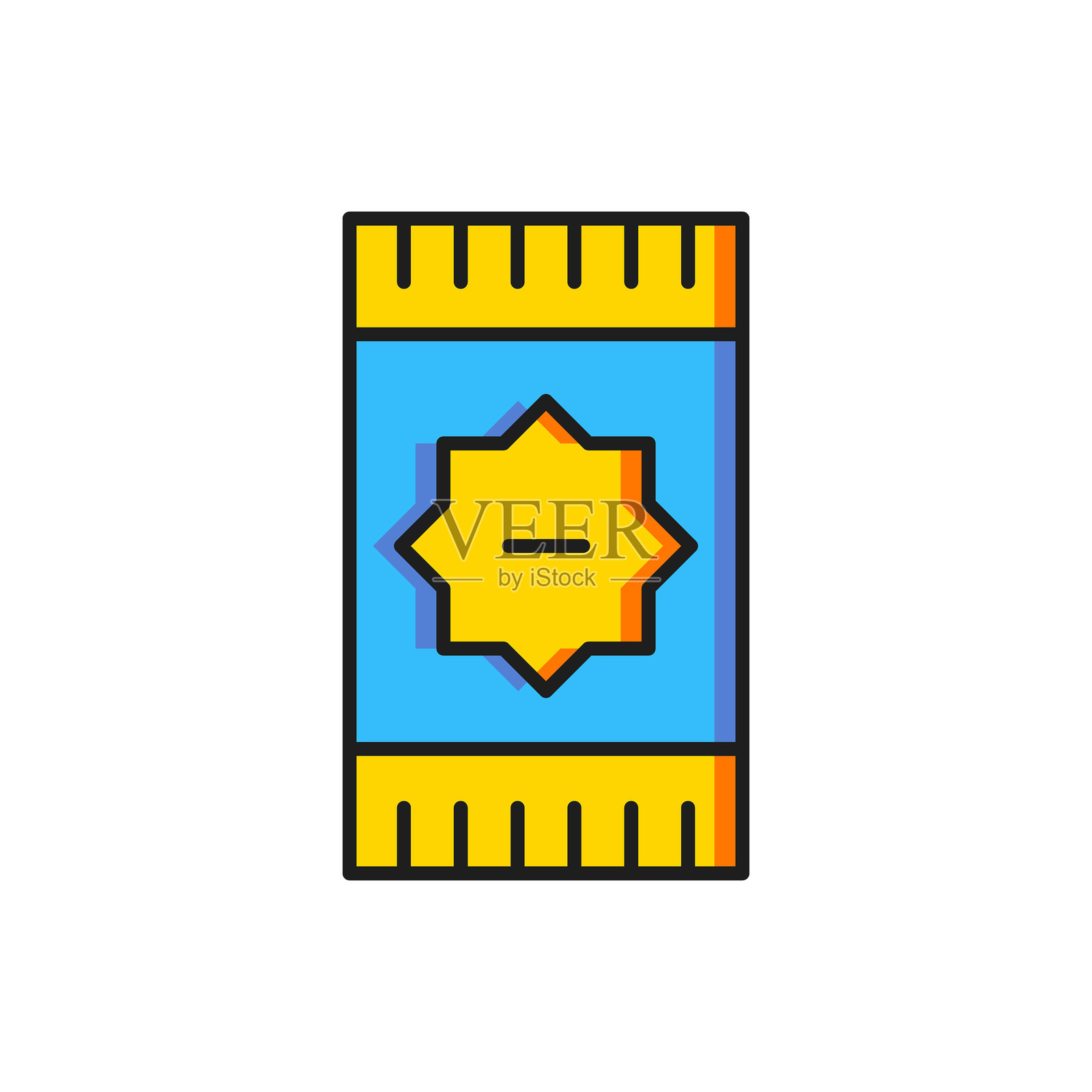 彩色墨西哥地毯图标,背景为白色。扁平填充轮廓风格,带有阴影。矢量图。插画图片素材