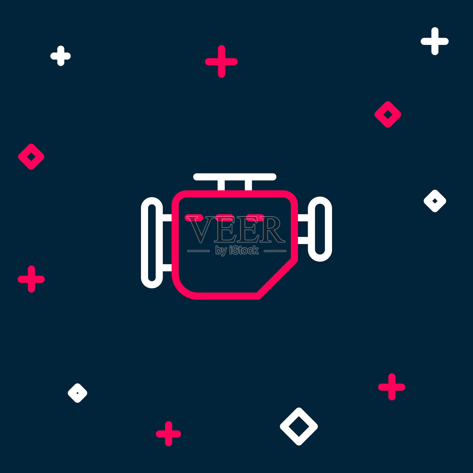 蓝色背景上的发动机检查图标。彩色轮廓概念。矢量图。插画图片素材