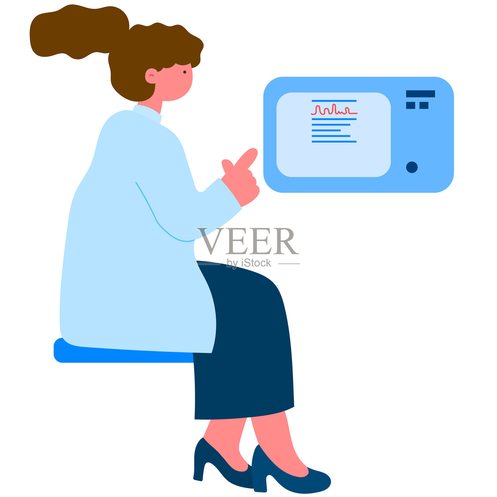 医生在屏幕上阅读研究,医学研究平面矢量插图插画图片素材