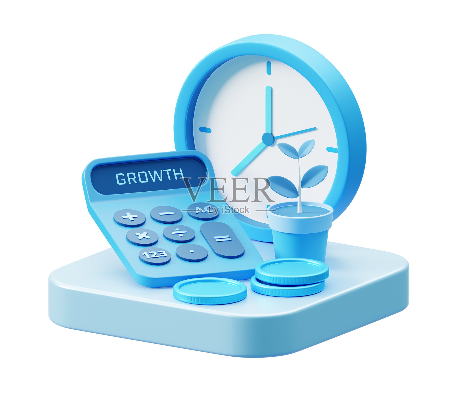 3D金融时间孤立白色背景增长商业成功经济图标。照片摄影图片