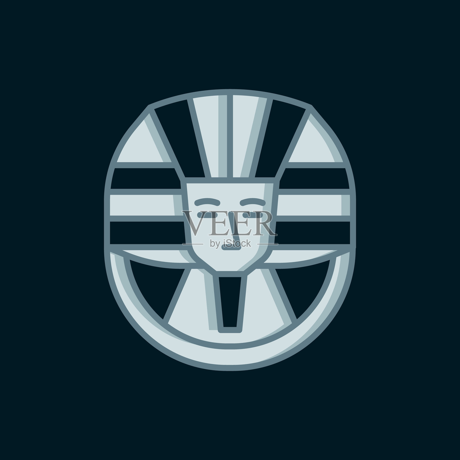 埃及法老图标,黑色背景上的线条设计。扁平填充轮廓风格,带阴影。矢量图。插画图片素材