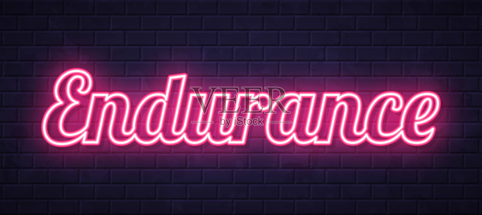 耐力 - 发光的霓虹文字在砖墙背景上插画图片素材