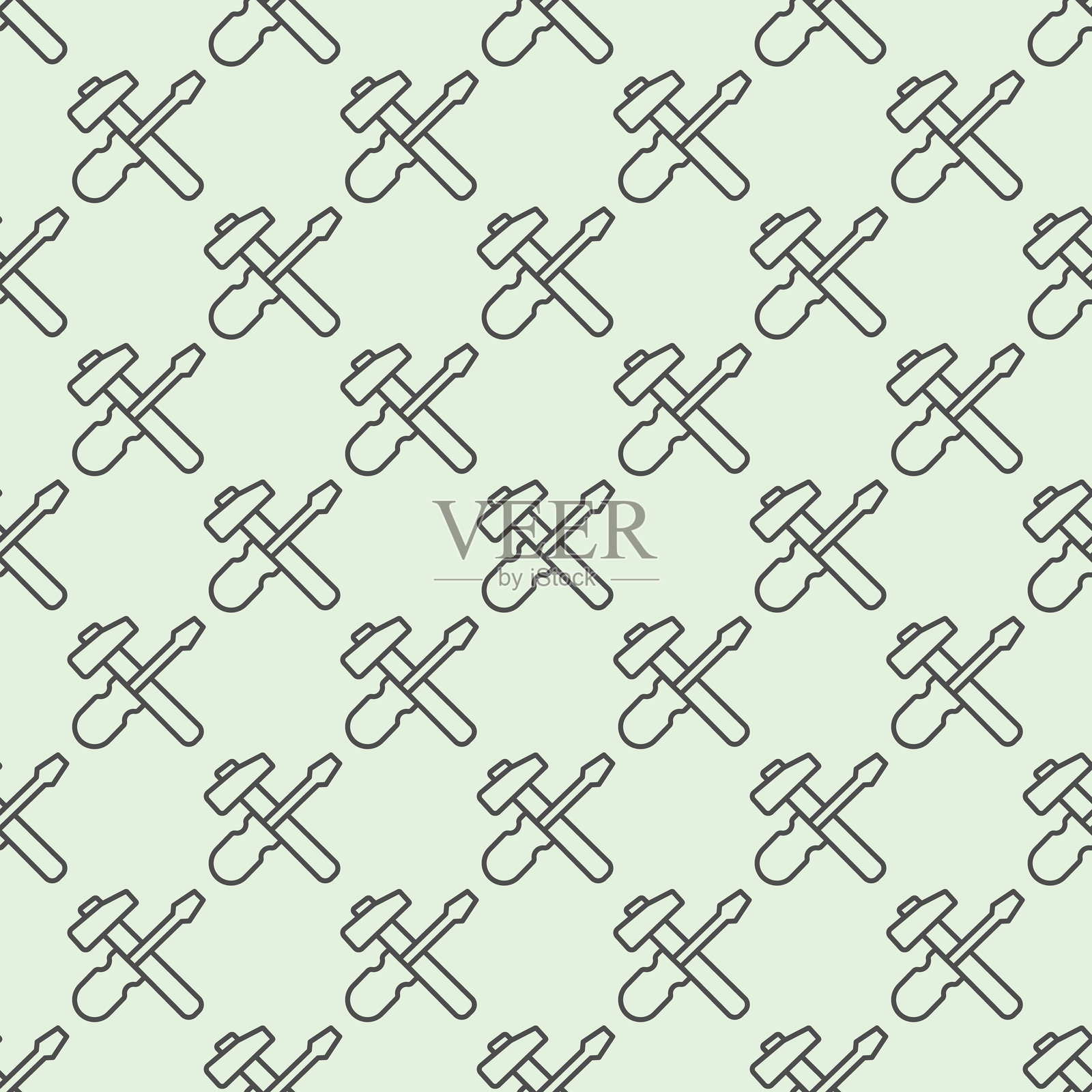 螺丝刀和锤子的无缝线条图案,维修服务主题。矢量图形。带背景的修理工具标志,重复的线条图标。插画图片素材