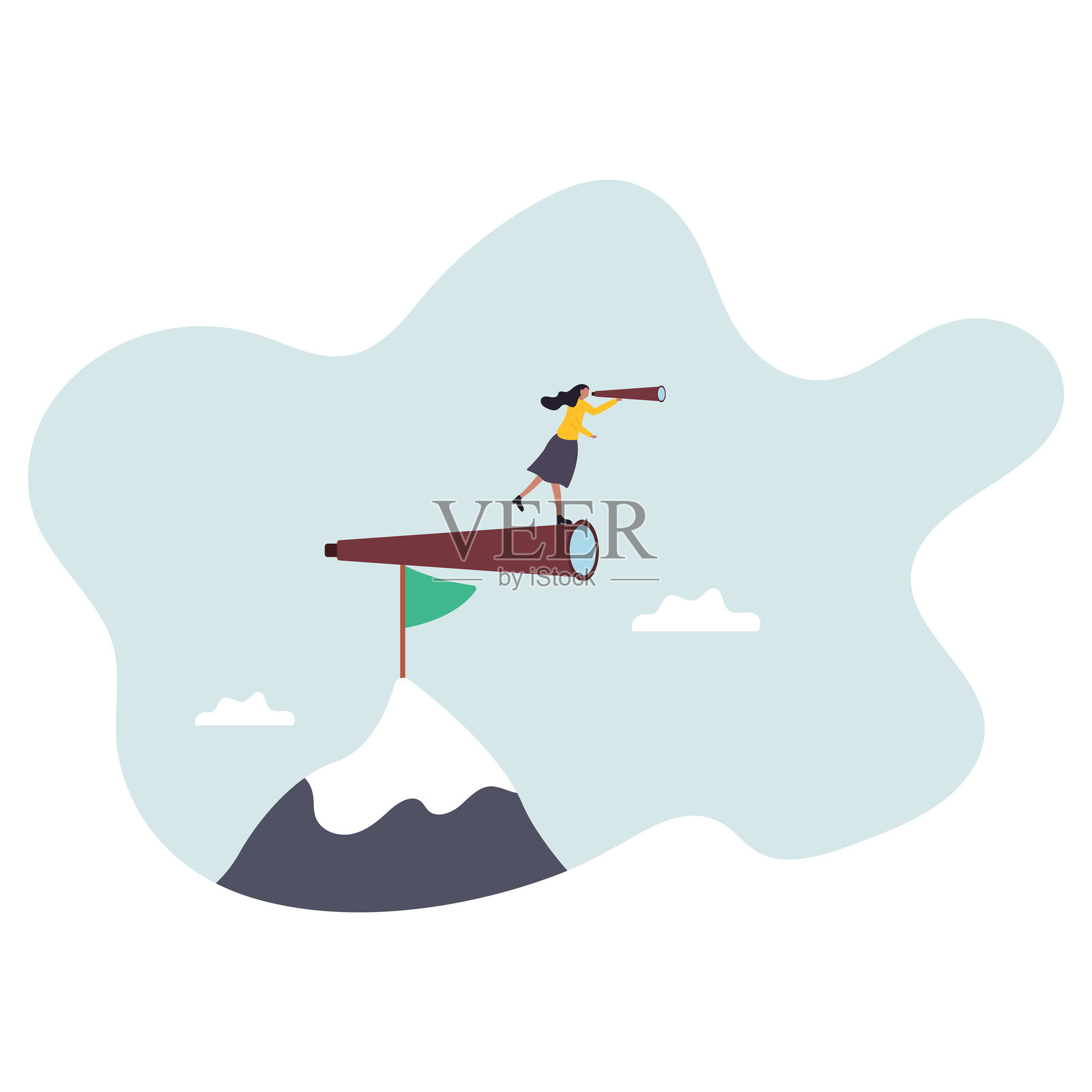 胜利或商业成就,成功者或冠军寻找下一个使命目标或挑战,设计角色。插画图片素材