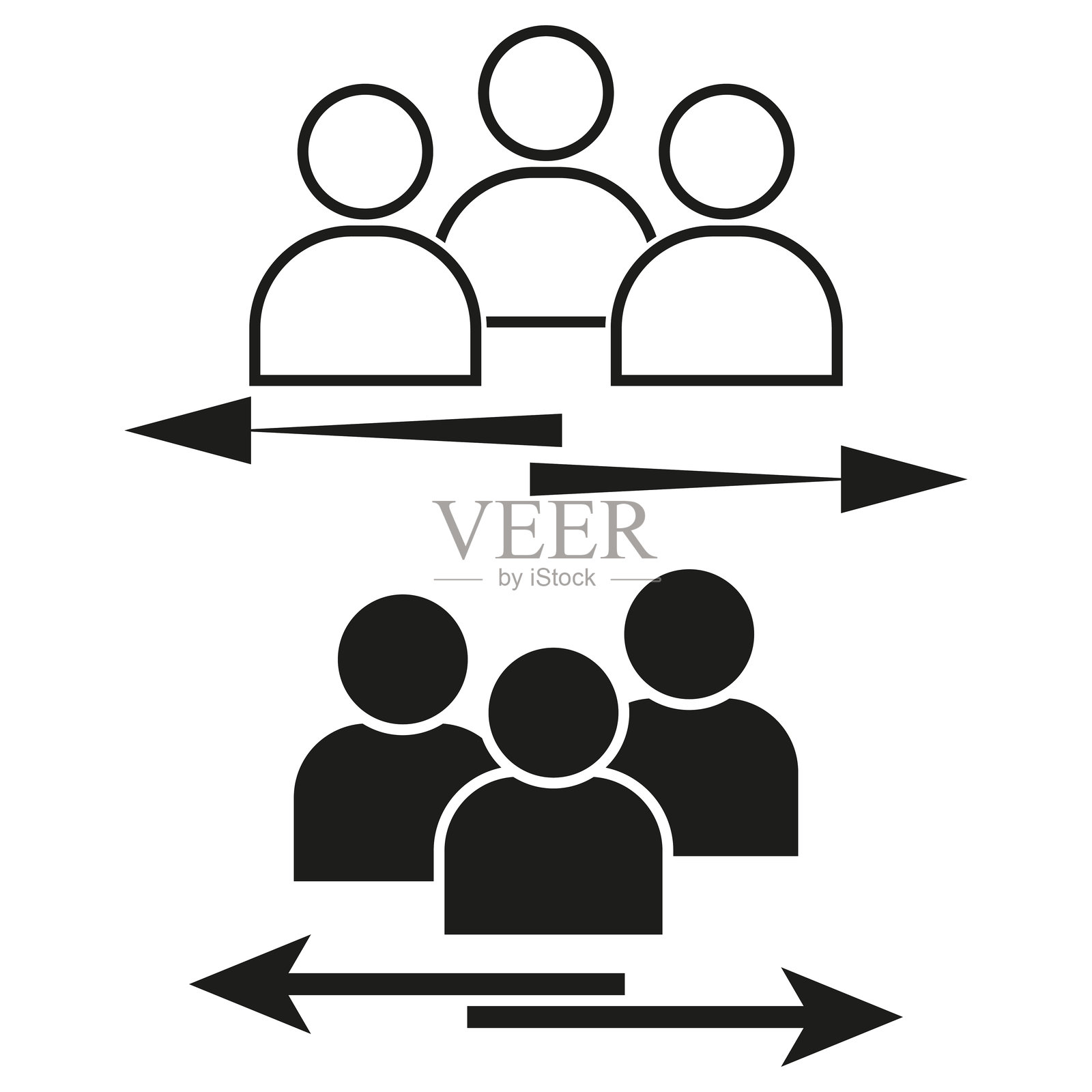 交互图标。组箭头符号。方向性矢量形状。黑白设计。插画图片素材