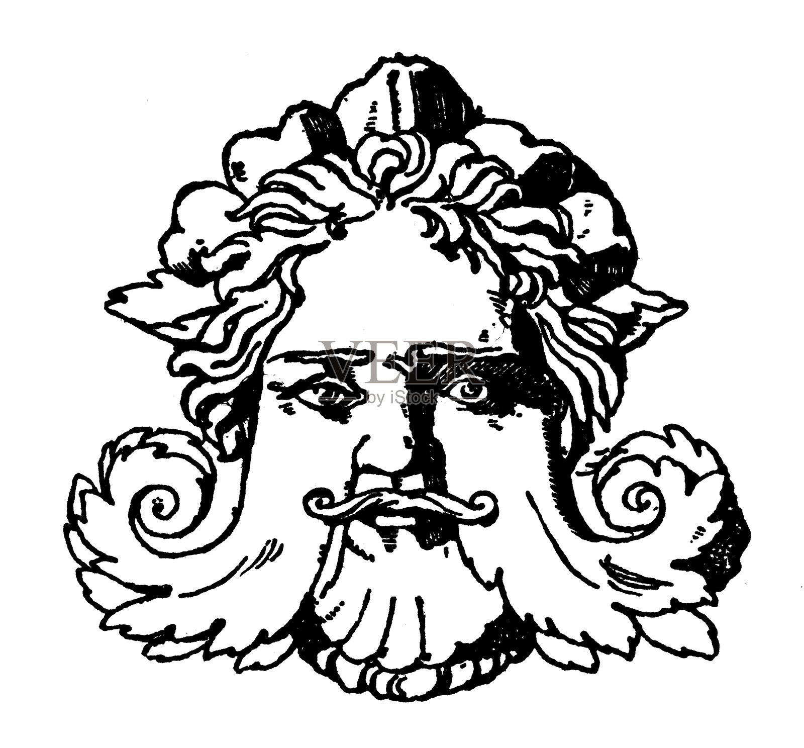 怪异面具与神话装饰,装饰品,设计元素插画图片素材