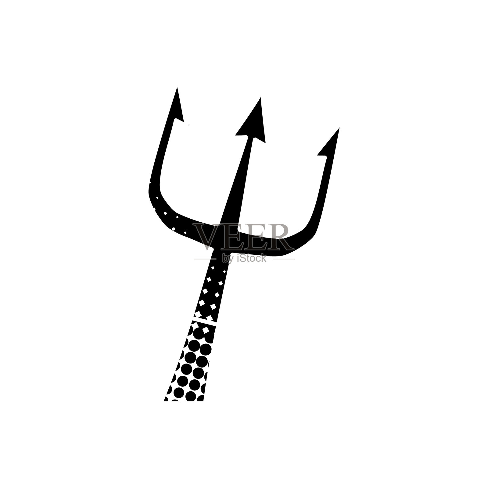 波塞冬三叉戟黑色手绘图标,采用半色调纹理风格插画图片素材