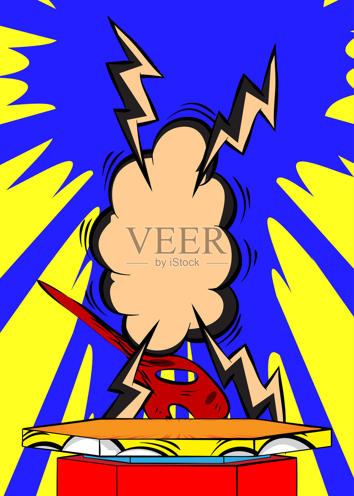 漫画书产品展示台用于模型展示,复古波普艺术风格背景。插画图片素材