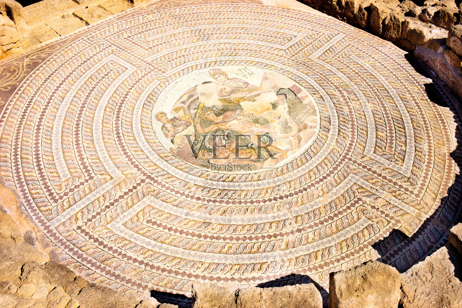 塞浦路斯帕福斯:考古遗址的罗马马赛克照片摄影图片