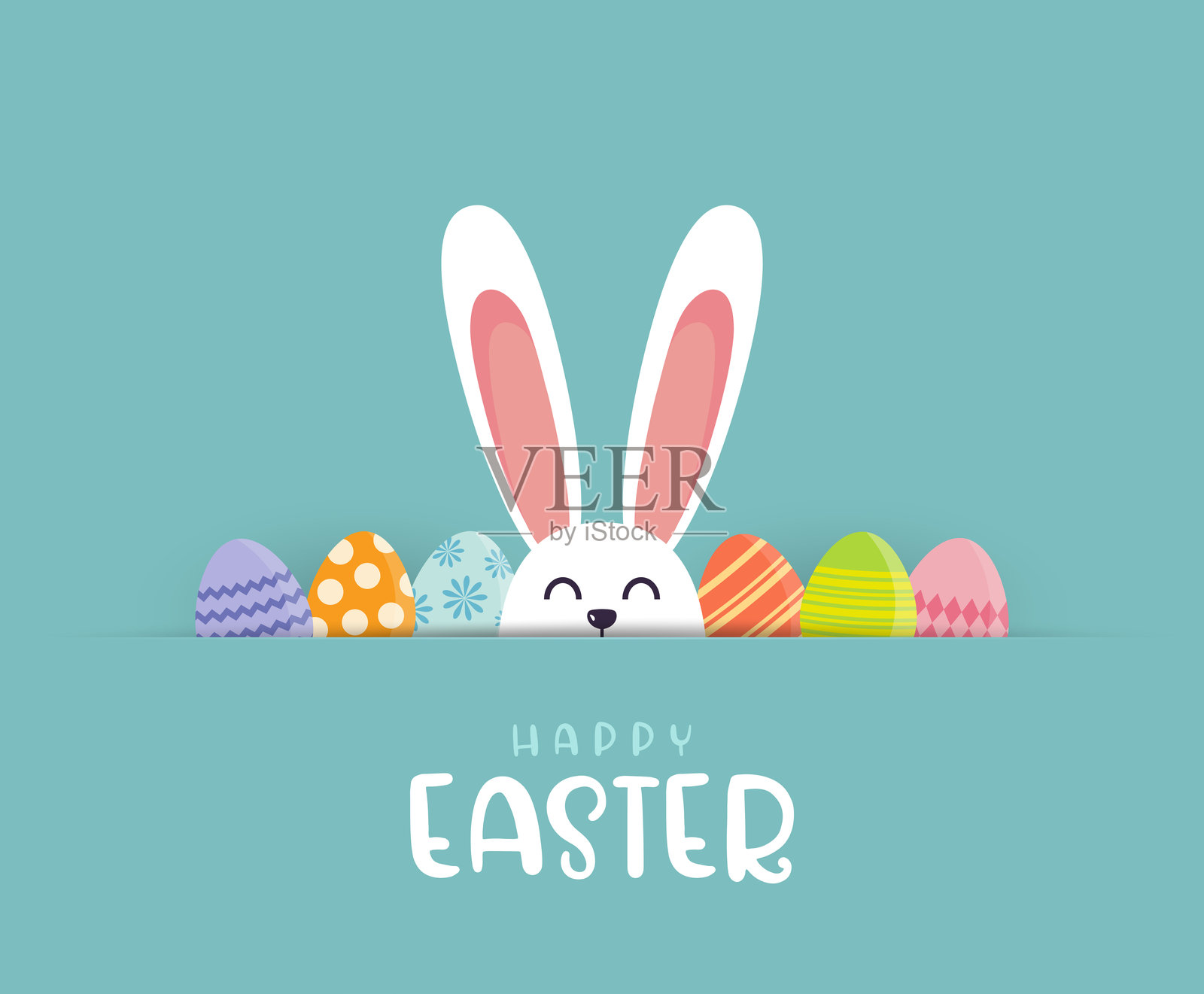 复活节海报,带有兔子和鸡蛋的卡片。矢量图。插画图片素材