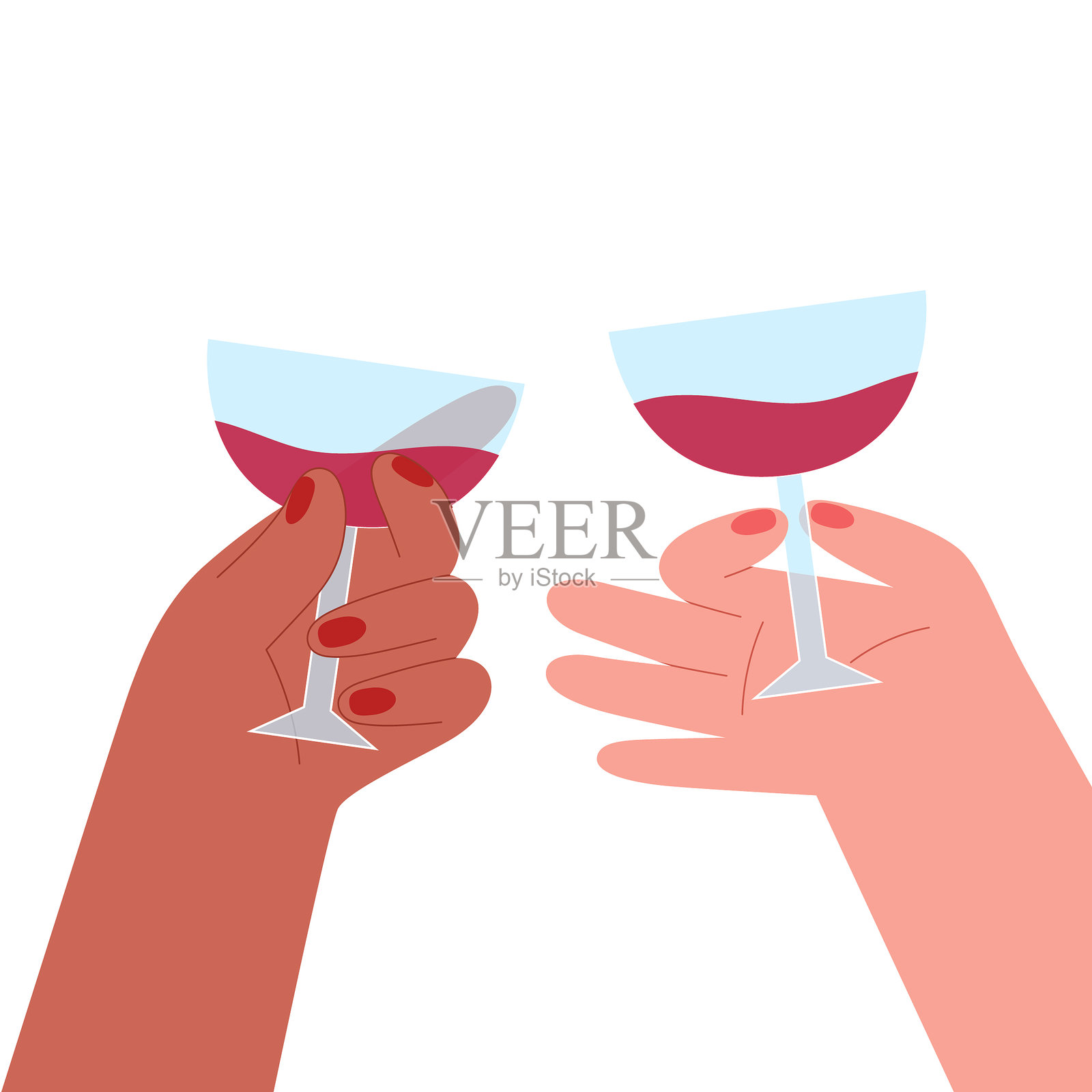 手握白色起泡酒或红酒、香槟或鸡尾酒的酒杯。庆祝的矢量插图,适用于贺卡、明信片、海报、邀请函和菜单设计。周五派对。复古派对海报。插画图片素材