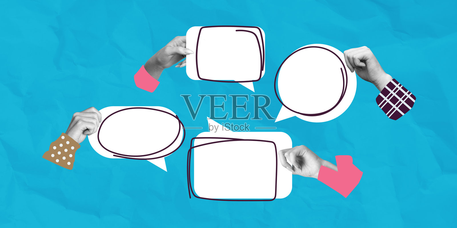 创意拼贴风格的空白对话框。照片摄影图片