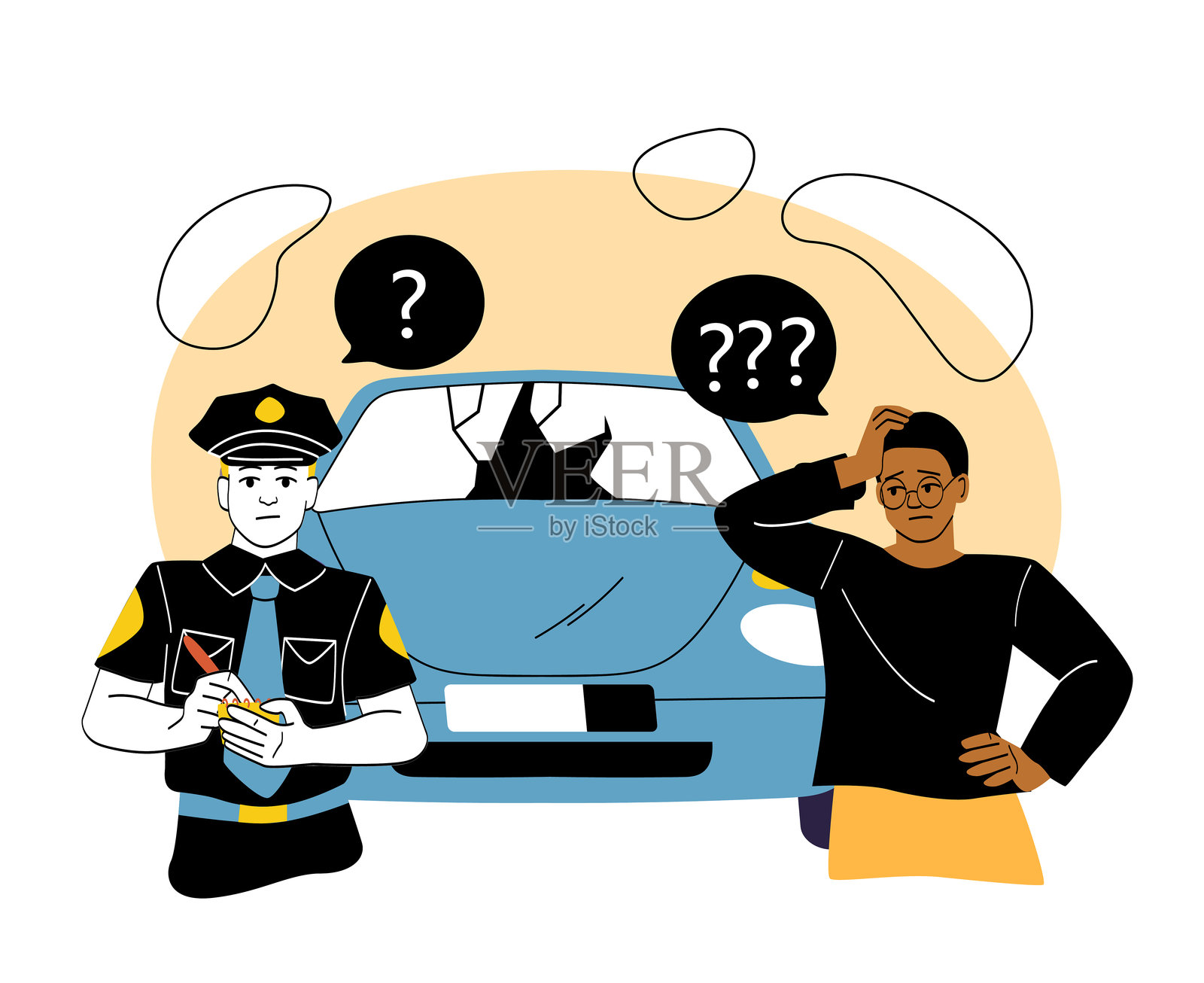 警察与困惑的司机。矢量插图插画图片素材