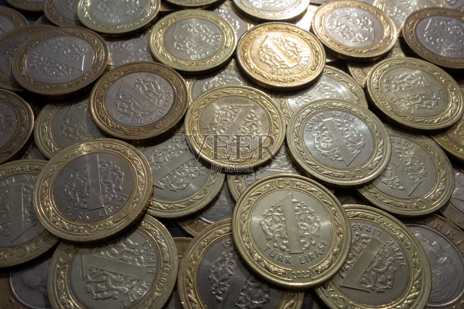 土耳其里拉的背景。硬币背景。没有人。照片摄影图片