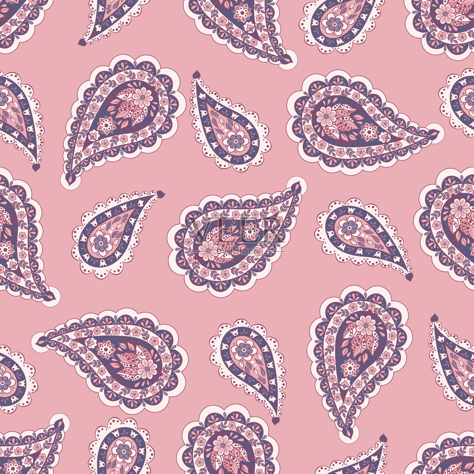 佩斯利和民族花卉无缝矢量图案。复古花卉背景插画图片素材