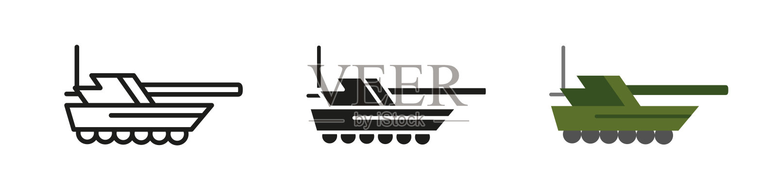 坦克图标。装甲战斗车辆矢量插图。重型军事机器符号。战场炮兵和防御图标。战争、安全和战略作战概念。插画图片素材