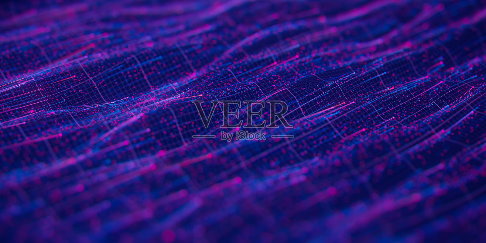 网络空间中大数据的抽象波动流。量子计算信息流。云数据波的数字路径。照片摄影图片